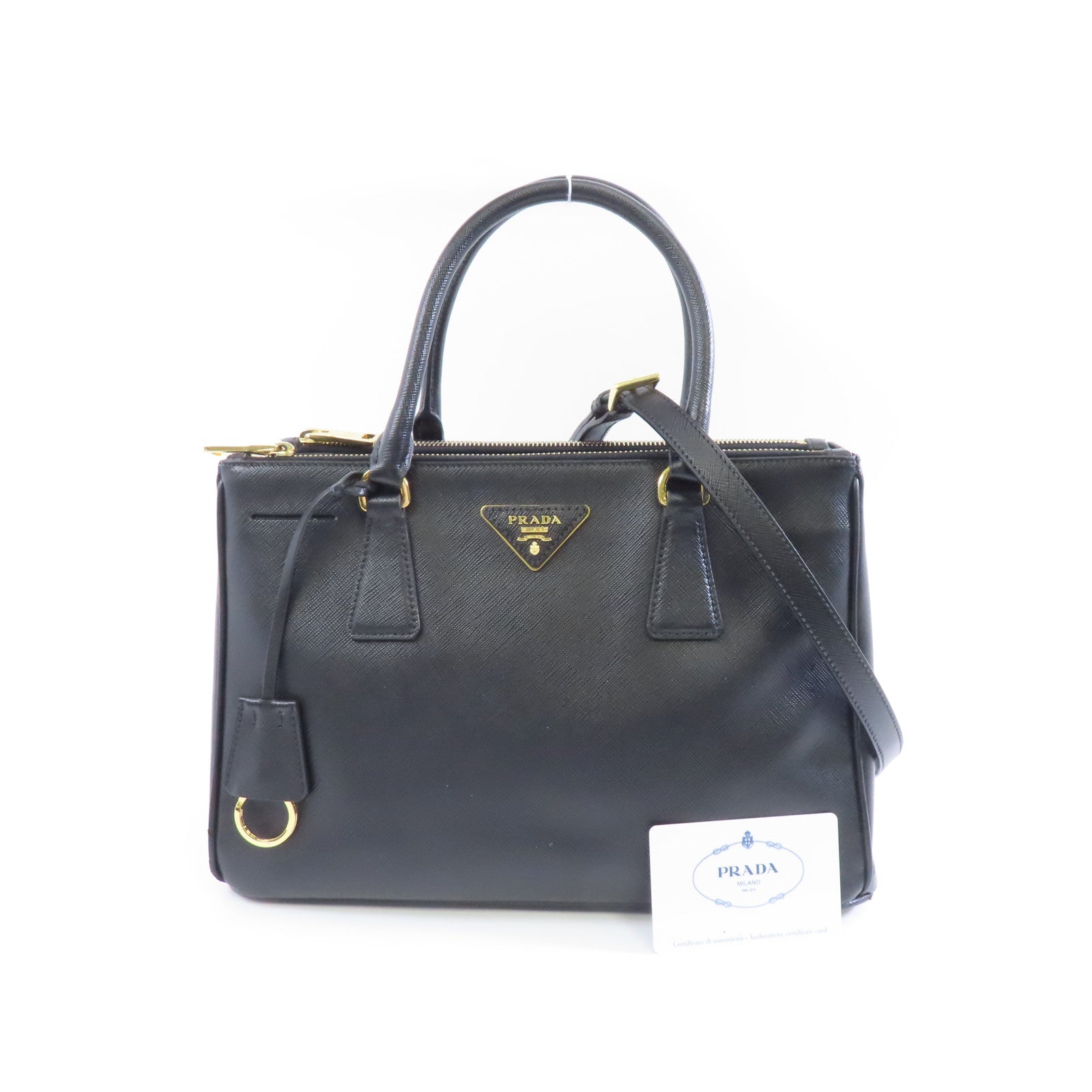 PRADA 牛皮皮革Galleria Bag金扣手挽肩背兩用袋黑色