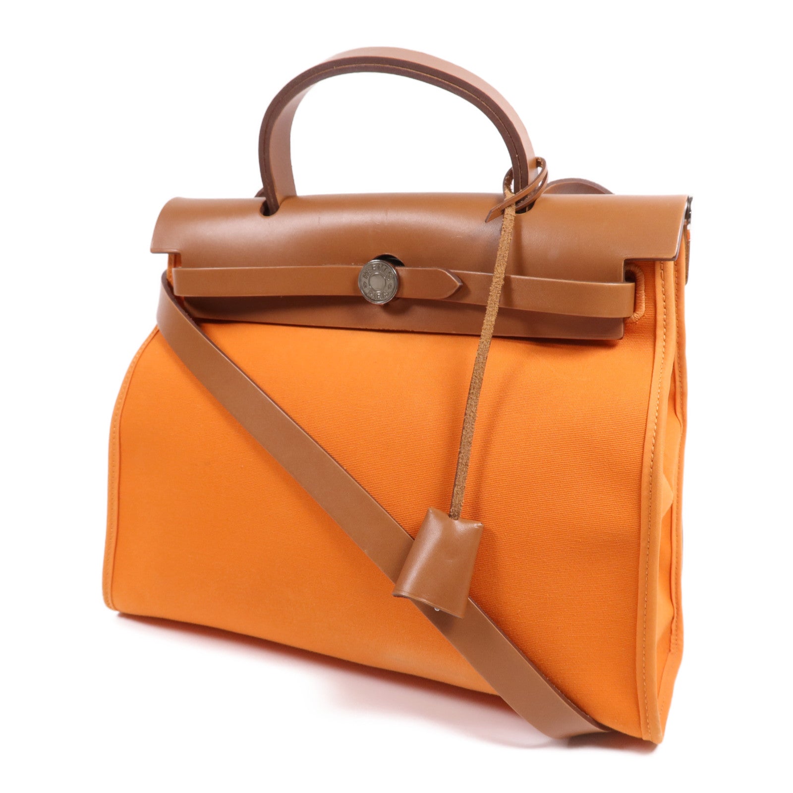 HERMES 帆布Herbag PM銀扣手挽肩背兩用袋Feu