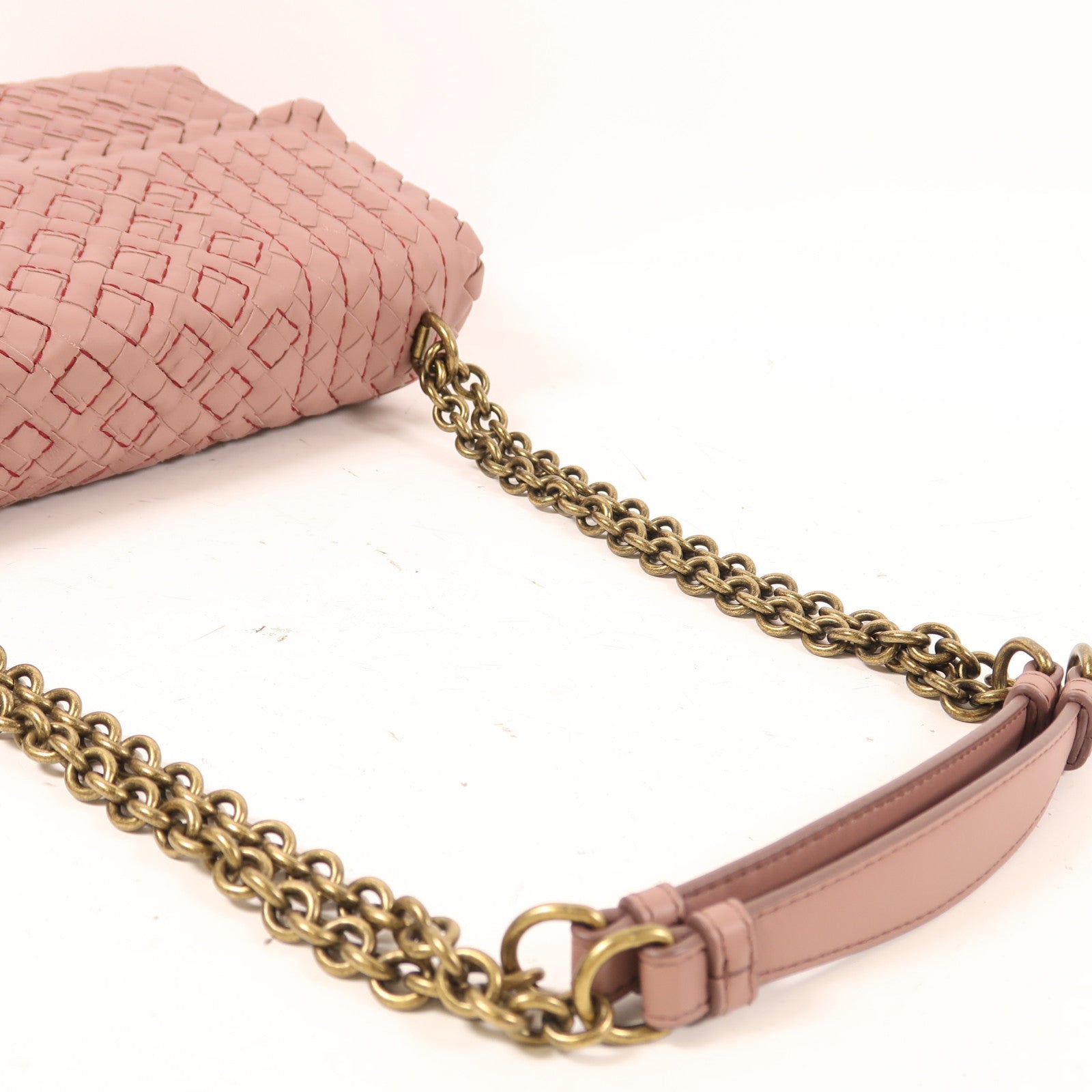 BOTTEGA VENETA 織紋牛皮皮革Shoulder Bag金扣肩背袋粉紅色