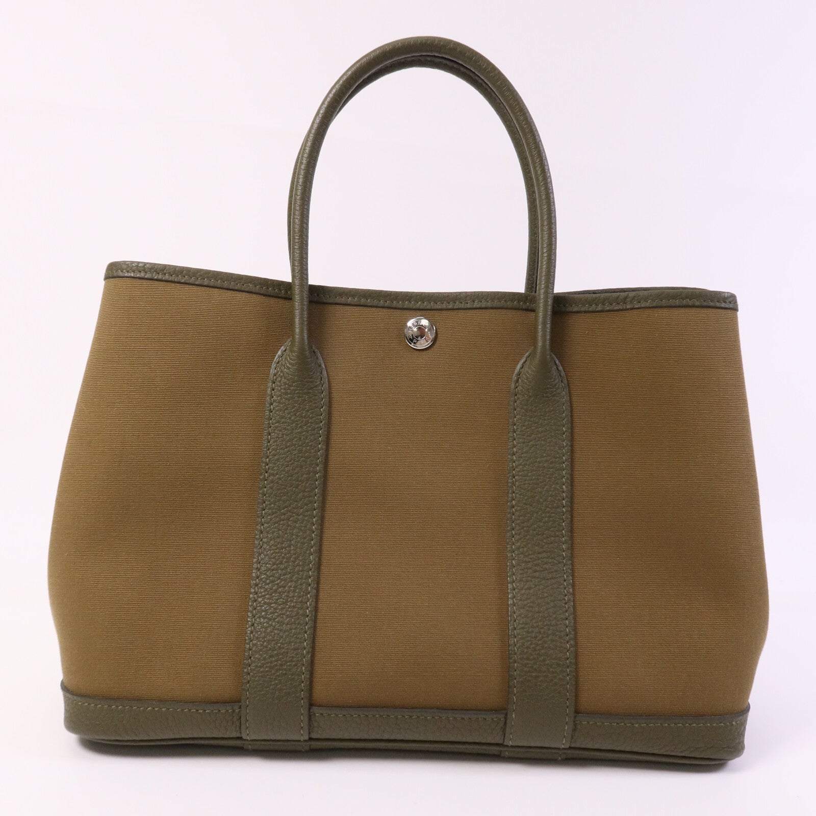 HERMES 帆布Garden Party TPM銀扣手挽袋Canopee