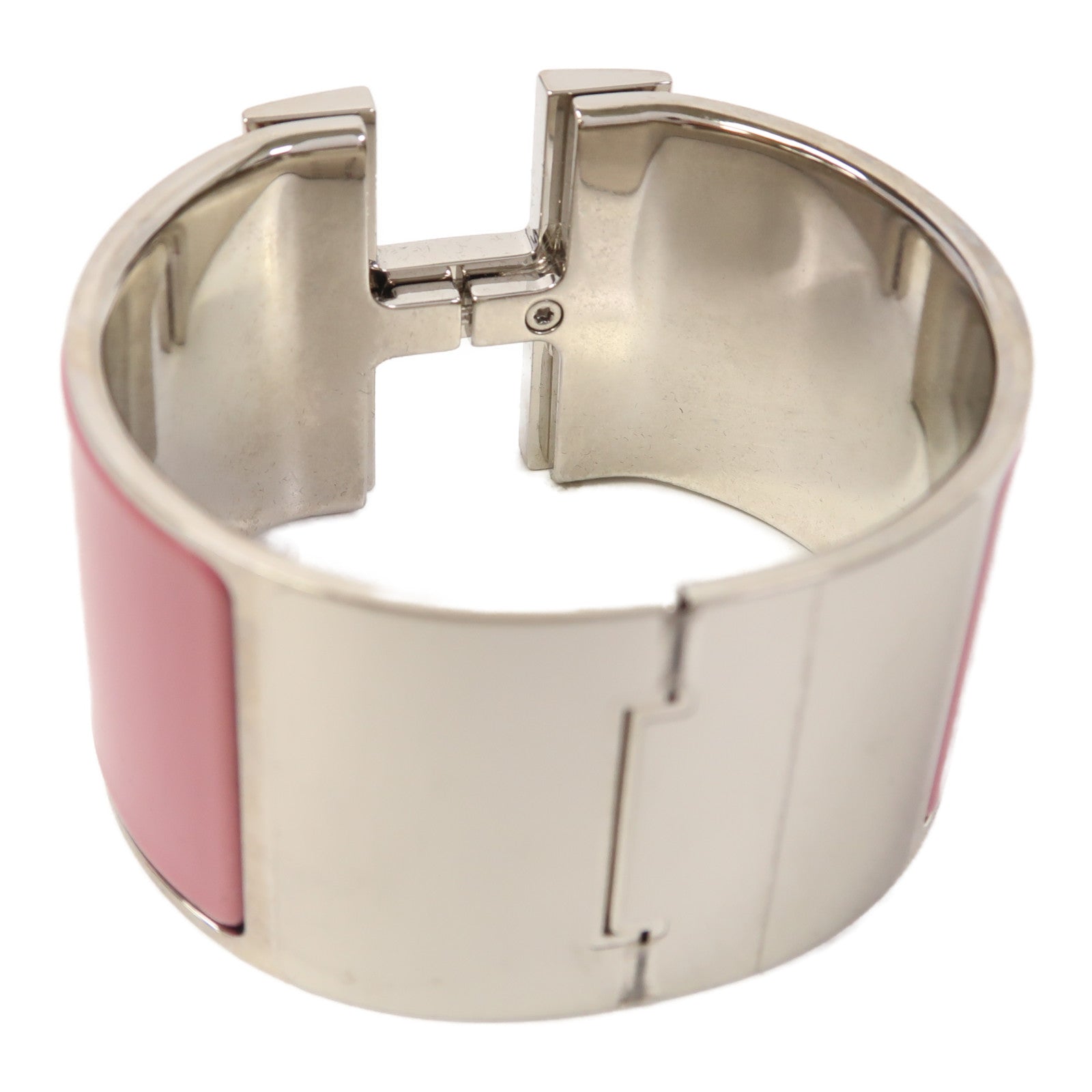 HERMES 金屬Clic Clac H Bangle銀扣手鐲粉紅色