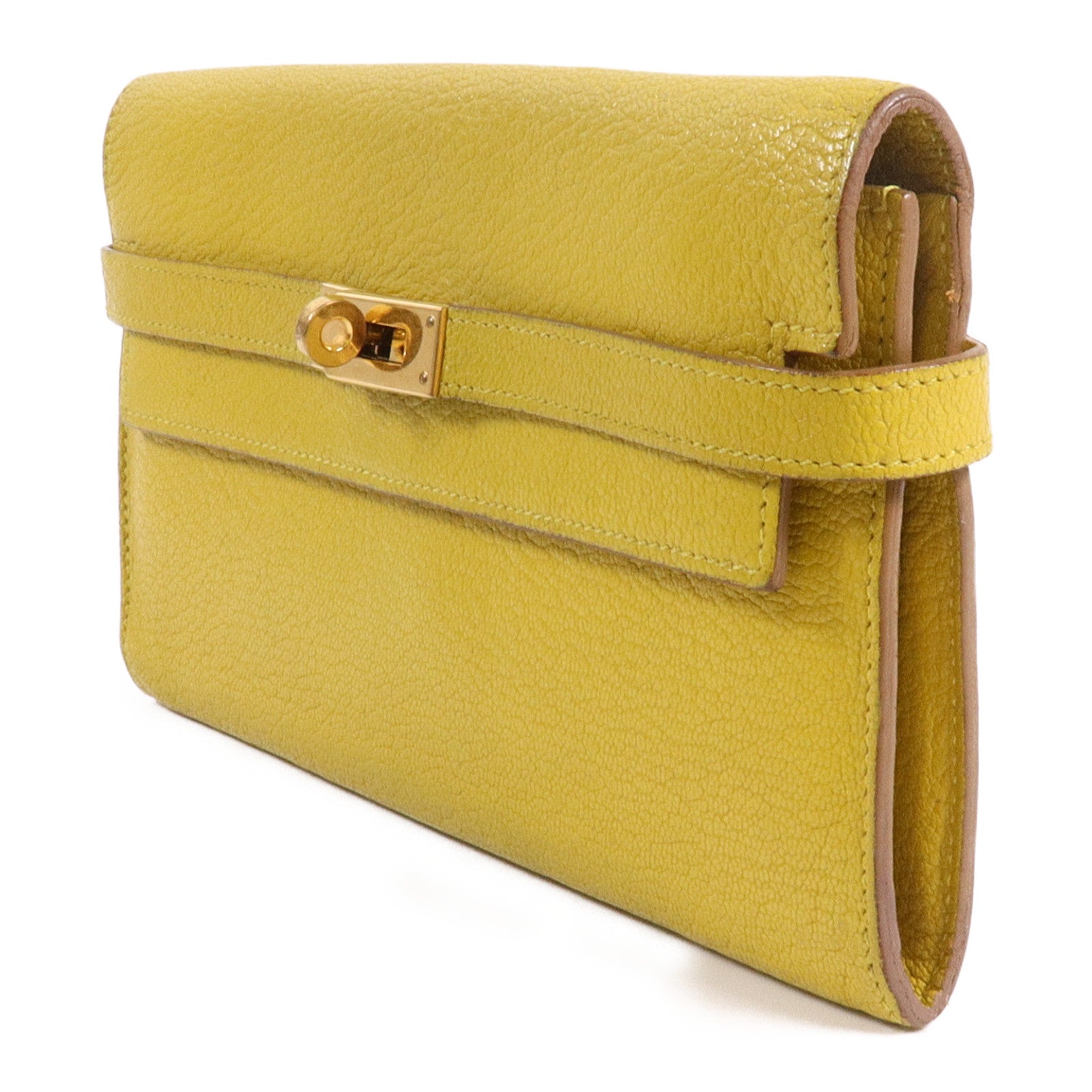 HERMES Chevre皮革Kelly Wallet長錢包Jaune Ambre