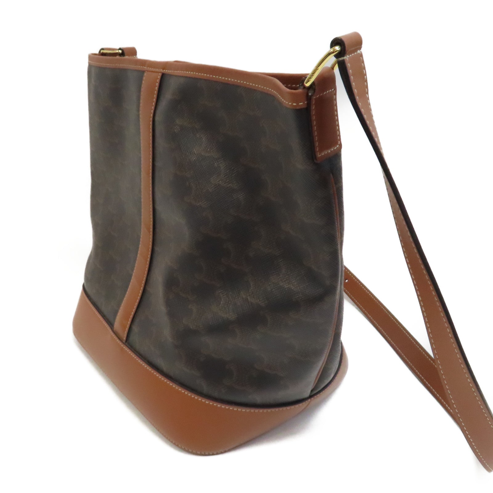 CELINE 塗層帆布Medium Triomphe Bucket金扣肩背袋啡色