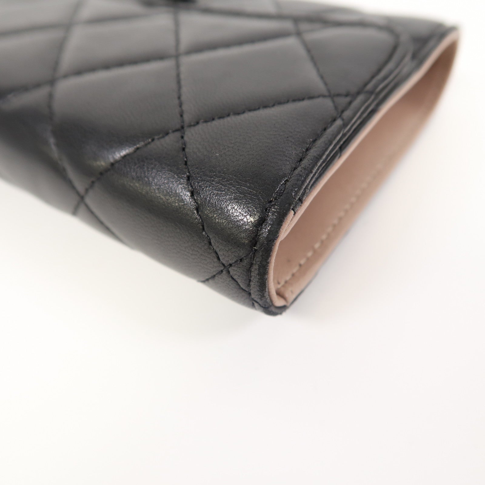 CHANEL 菱格羊皮皮革Long Wallet銀扣長錢包黑色