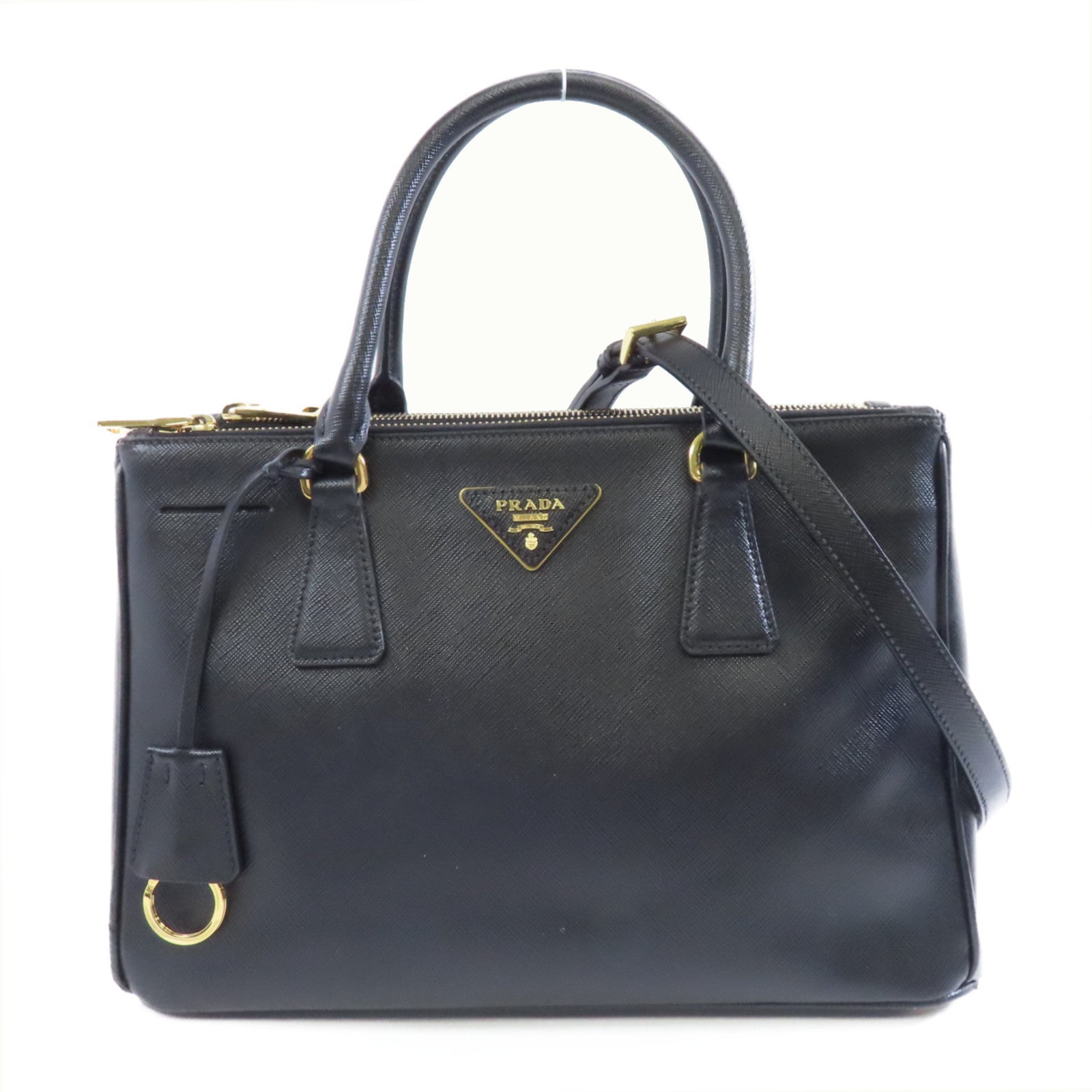 PRADA 牛皮皮革Galleria Bag金扣手挽肩背兩用袋黑色