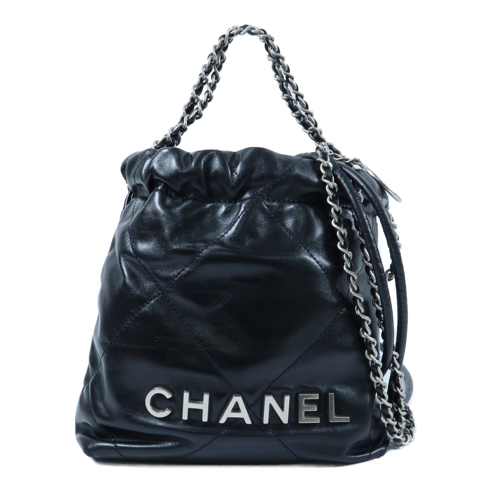 CHANEL 牛皮皮革Mini 22銀扣手挽肩背兩用袋
