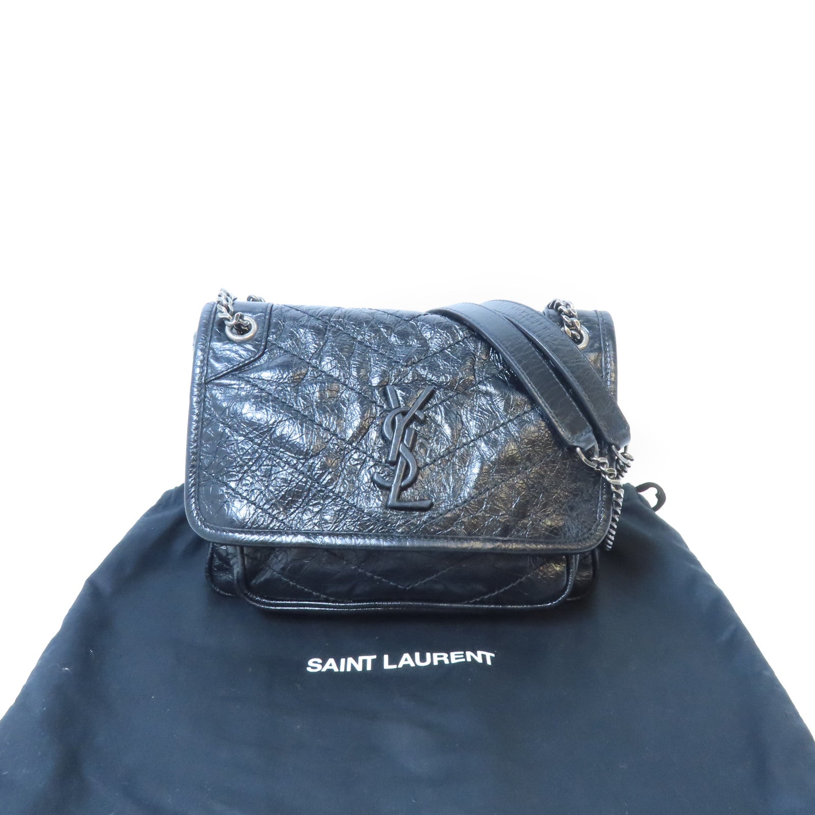 SAINT LAURENT 牛皮皮革Niki Baby銀扣鏈帶肩背袋黑色