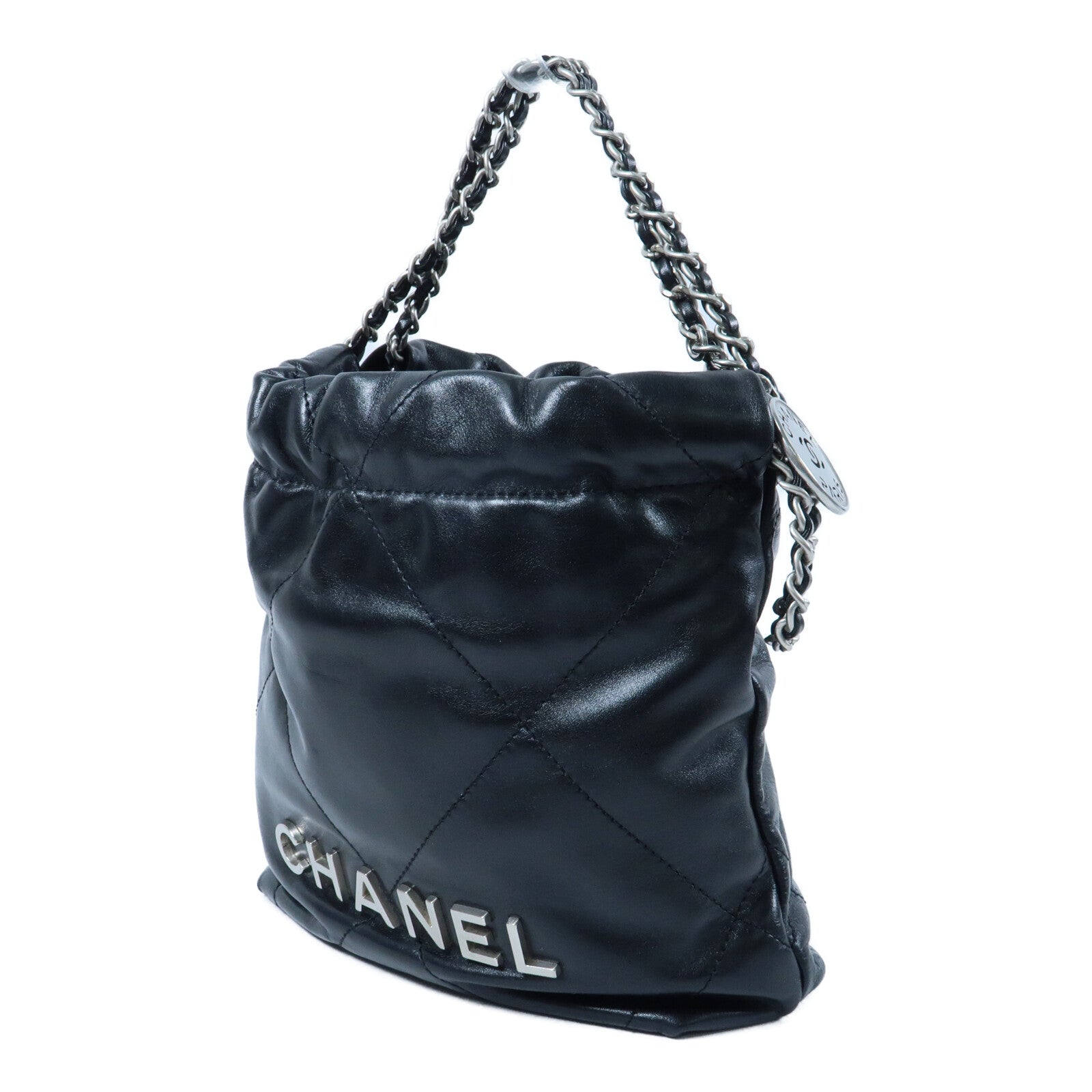 CHANEL 牛皮皮革Mini 22銀扣手挽肩背兩用袋