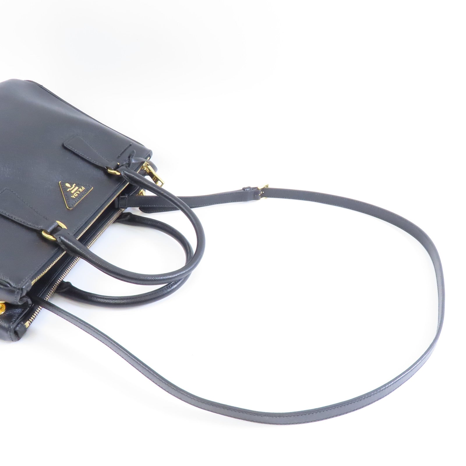 PRADA 牛皮皮革Galleria Bag金扣手挽肩背兩用袋黑色