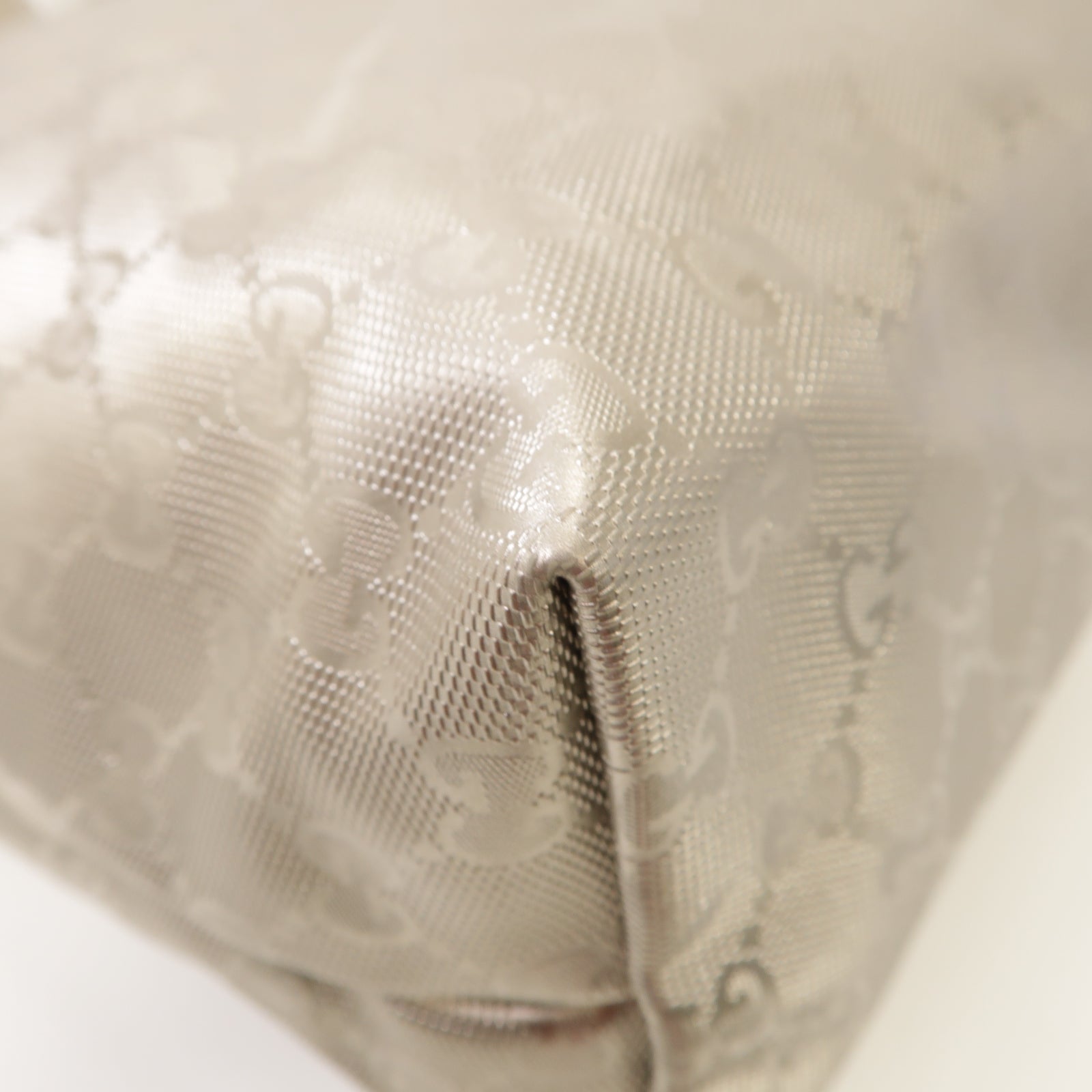 GUCCI 塗層帆布Shoulder Tote銀扣肩背袋銀色