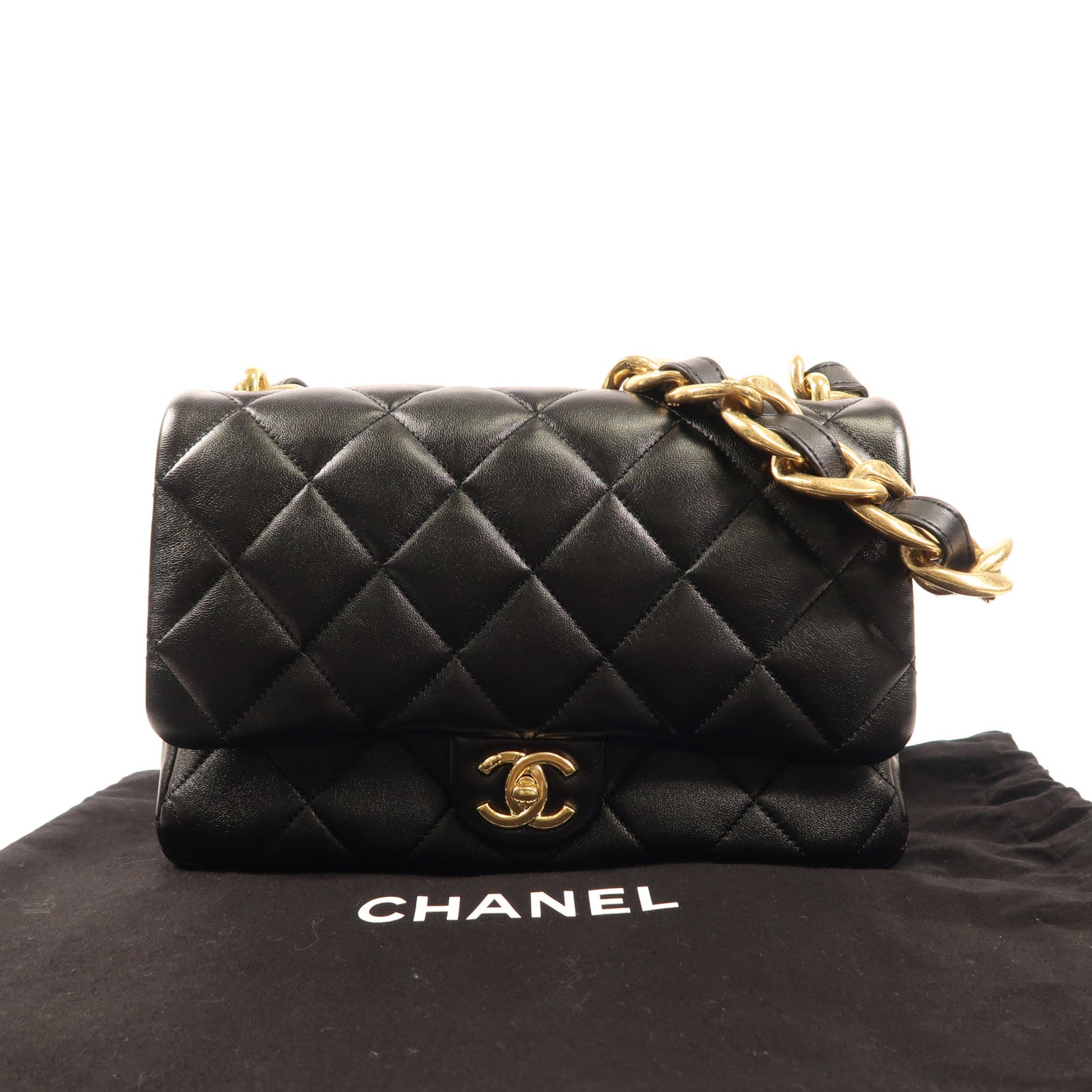 CHANEL 牛皮皮革Chain Shoulder Bag金扣鏈帶肩背袋