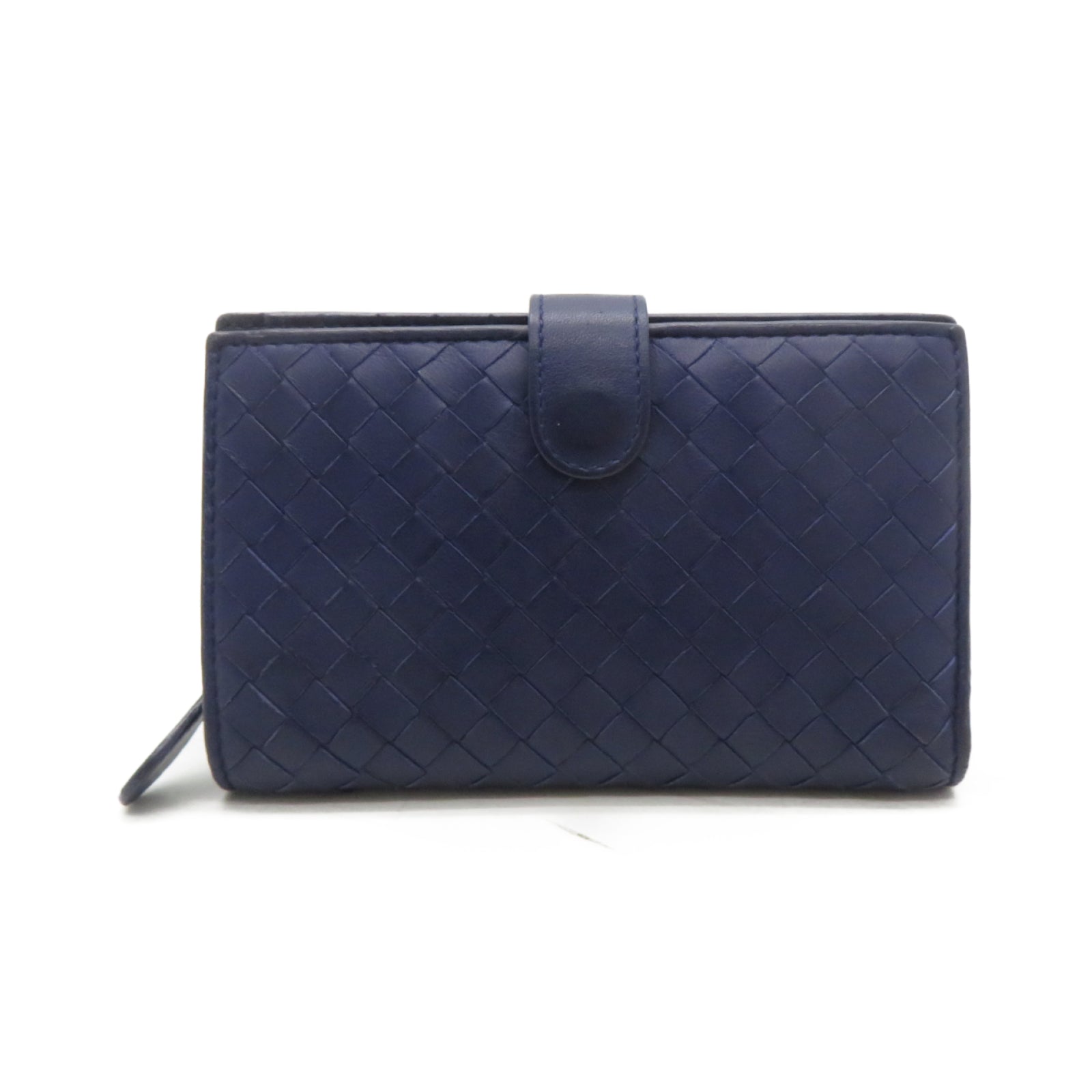 BOTTEGA VENETA 【激減優惠】牛皮皮革/織紋皮革Wallet銀扣錢包藍色