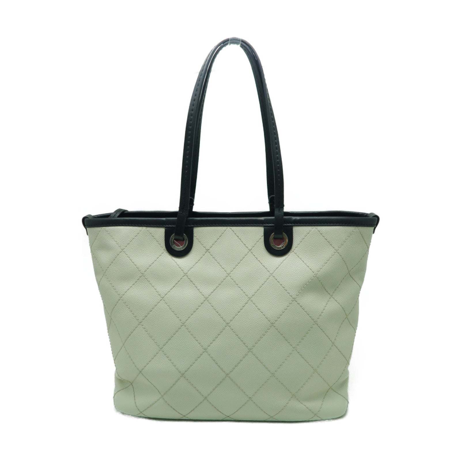 CHANEL 【激減優惠】菱格Caviar皮革Tote Bag銀扣手挽袋白色/黑色