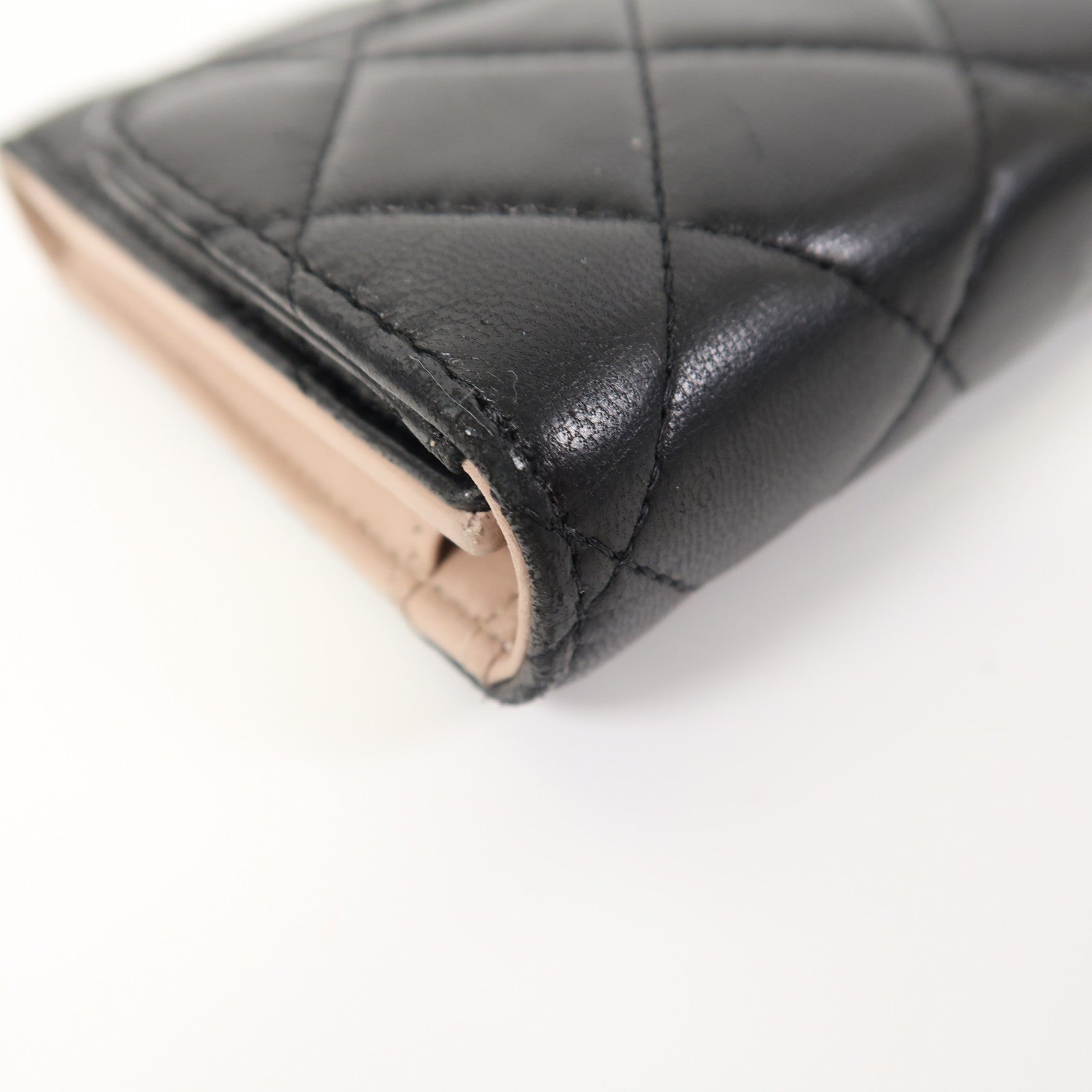CHANEL 菱格羊皮皮革Long Wallet銀扣長錢包黑色