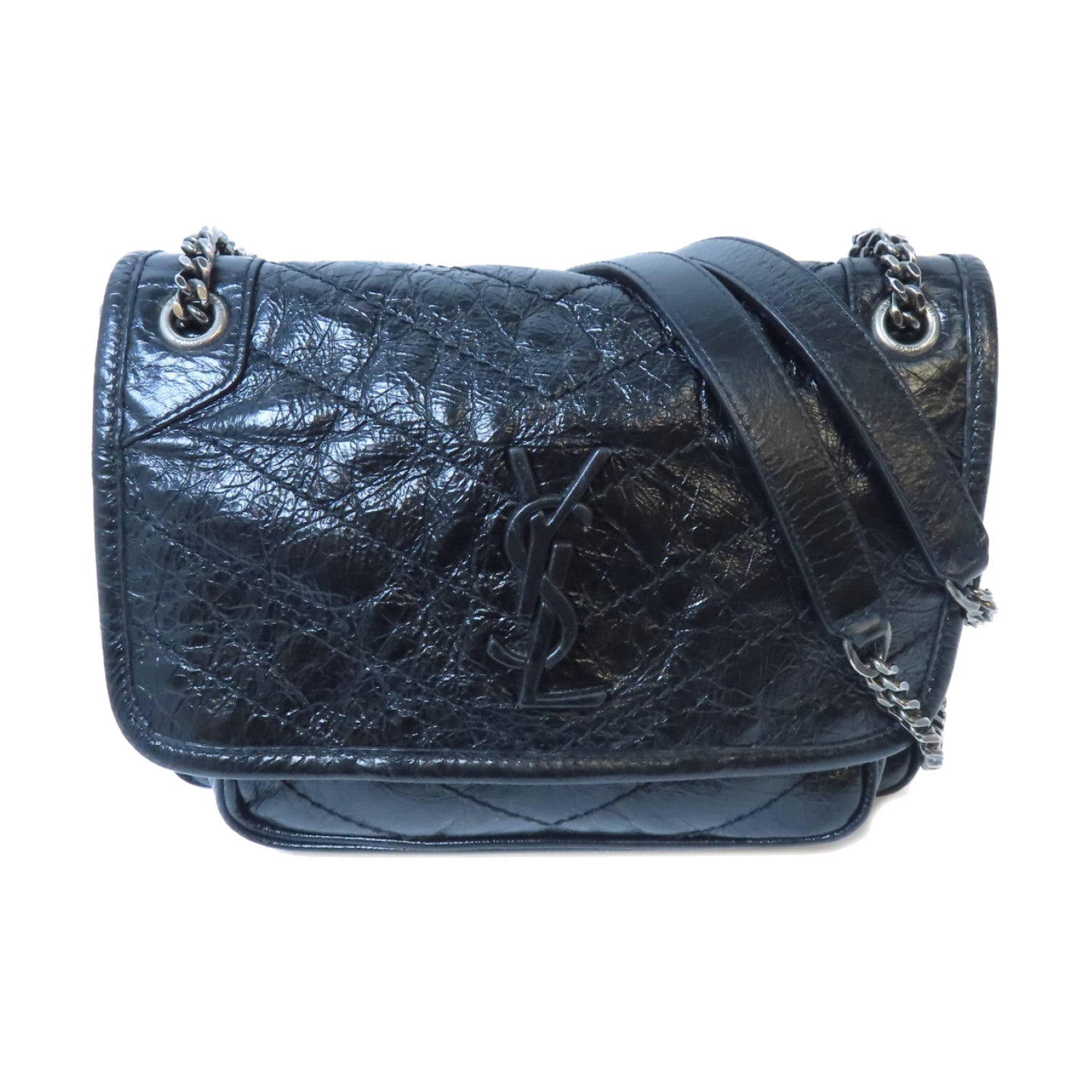 SAINT LAURENT 牛皮皮革Niki Baby銀扣鏈帶肩背袋黑色