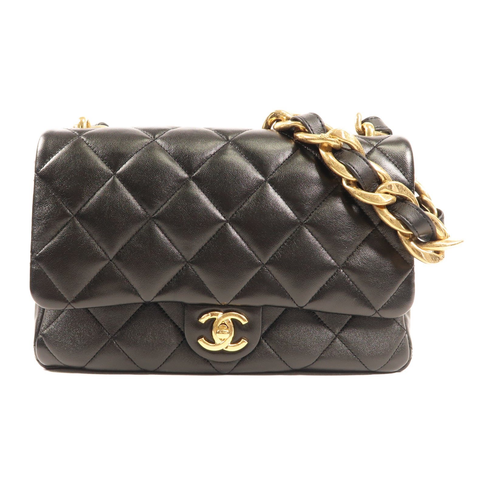 CHANEL 牛皮皮革Chain Shoulder Bag金扣鏈帶肩背袋