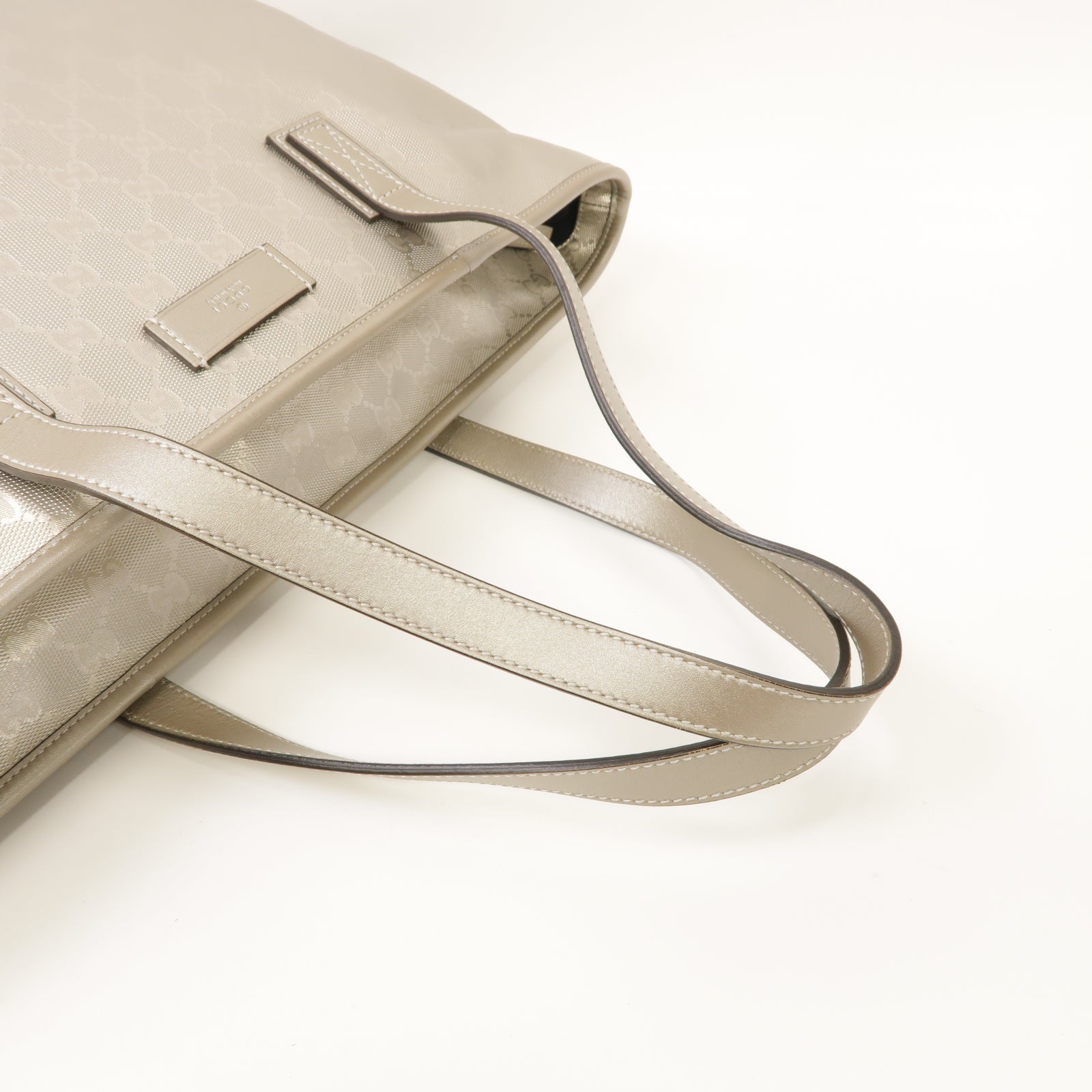 GUCCI 塗層帆布Shoulder Tote銀扣肩背袋銀色