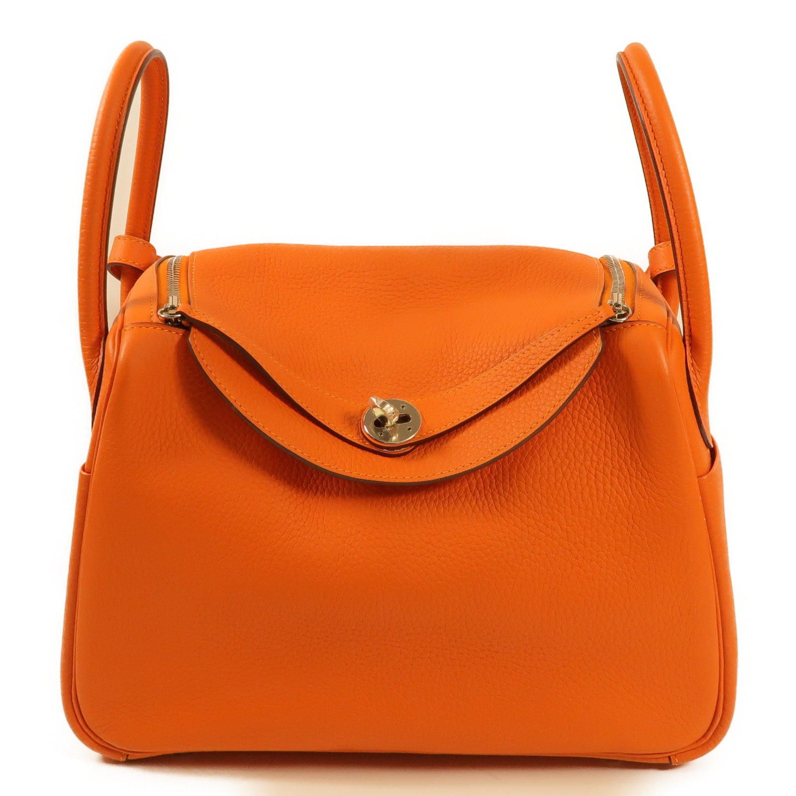 HERMES Clemence皮革Lindy 30銀扣肩背袋9J Feu
