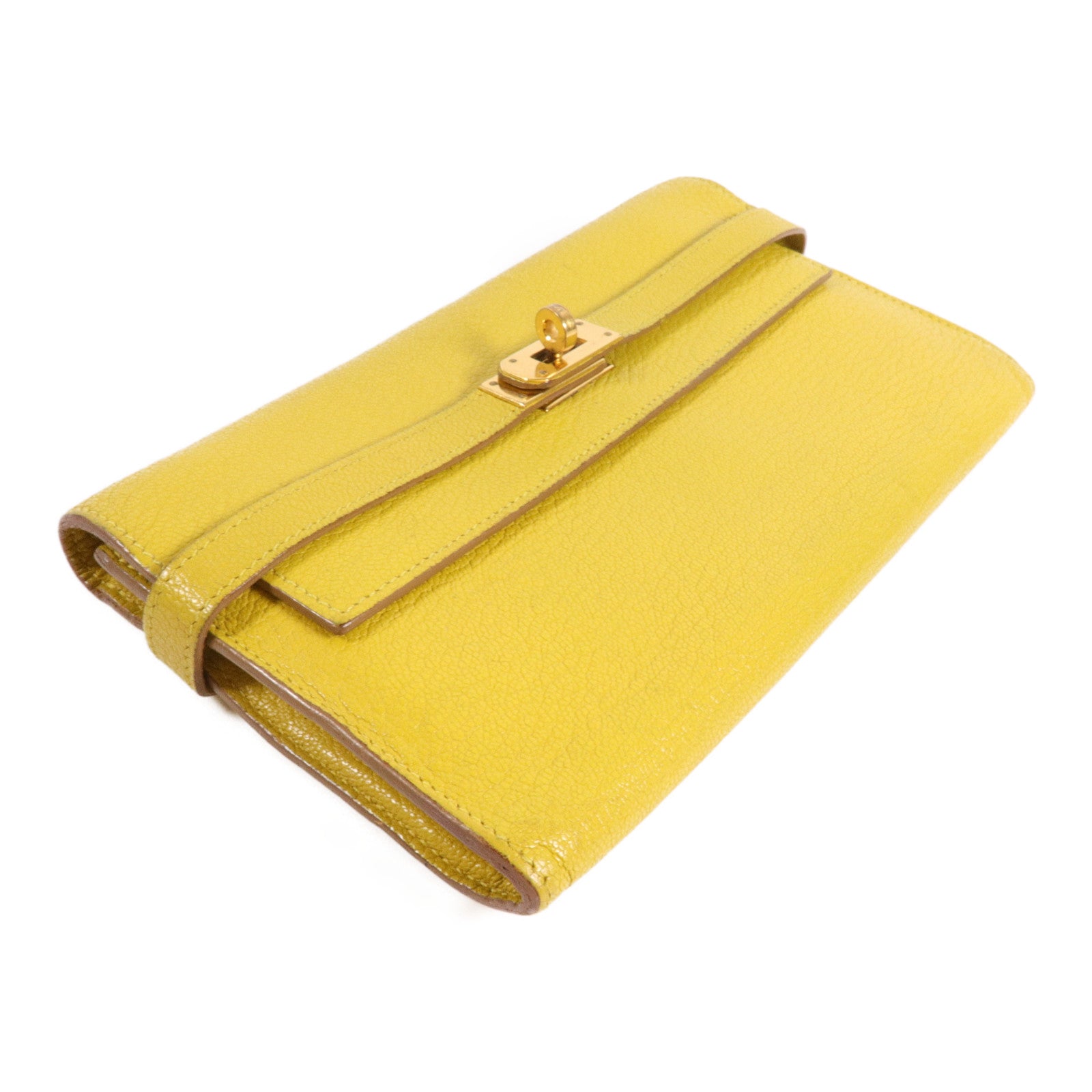 HERMES Chevre皮革Kelly Wallet長錢包Jaune Ambre