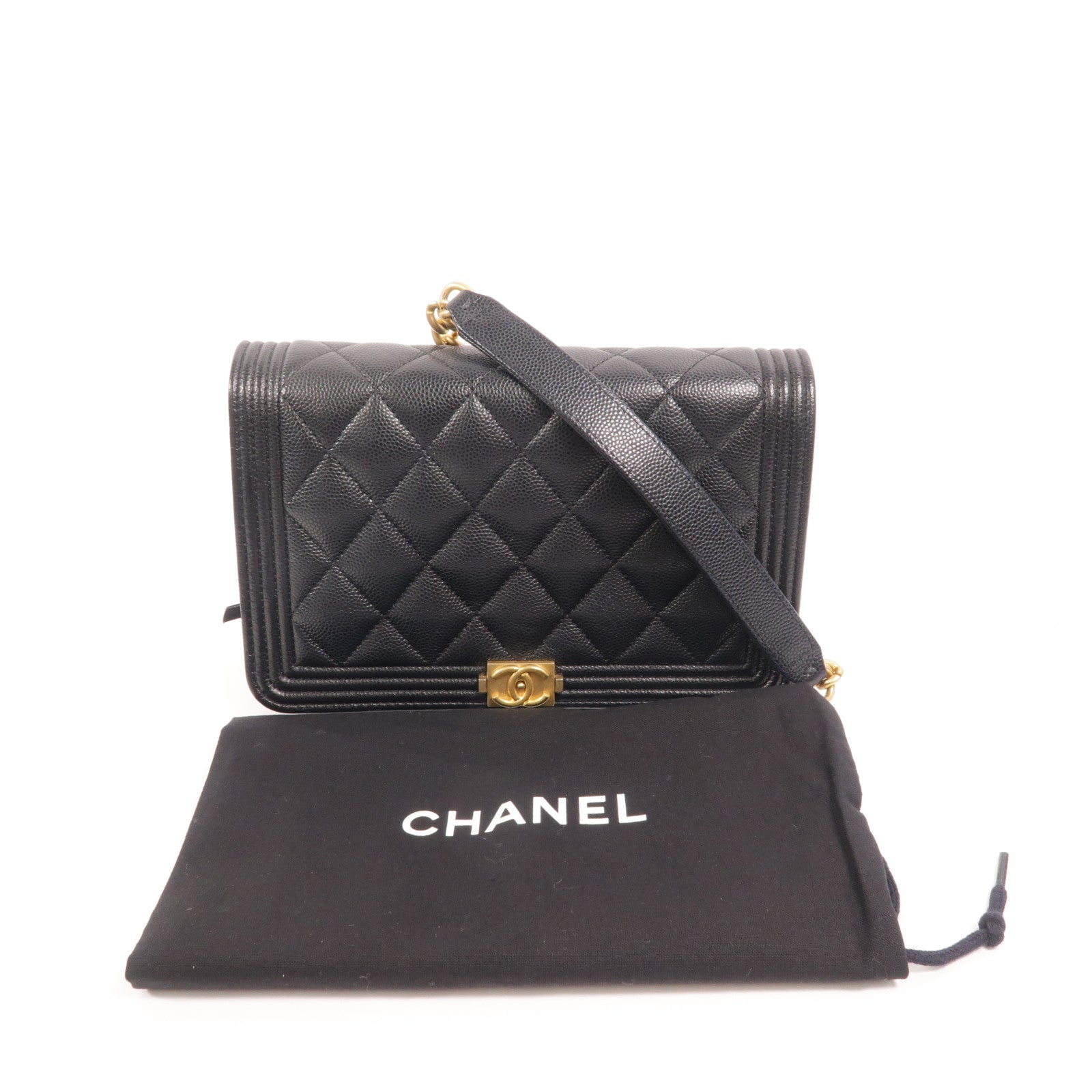 CHANEL 牛皮皮革Boy Wallet On Chain鏈帶肩背袋
