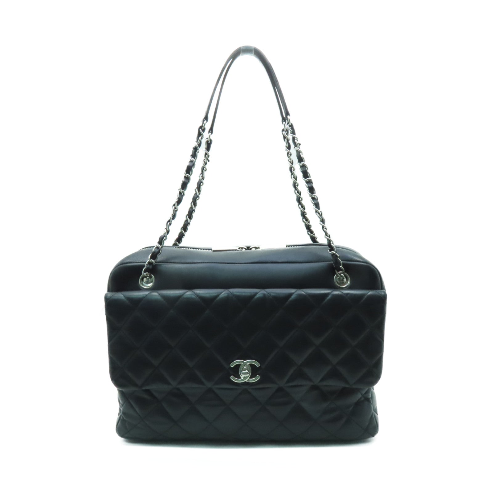 CHANEL 【激減優惠】菱格羊皮皮革Chain Shoulder銀扣鏈帶肩背袋黑色