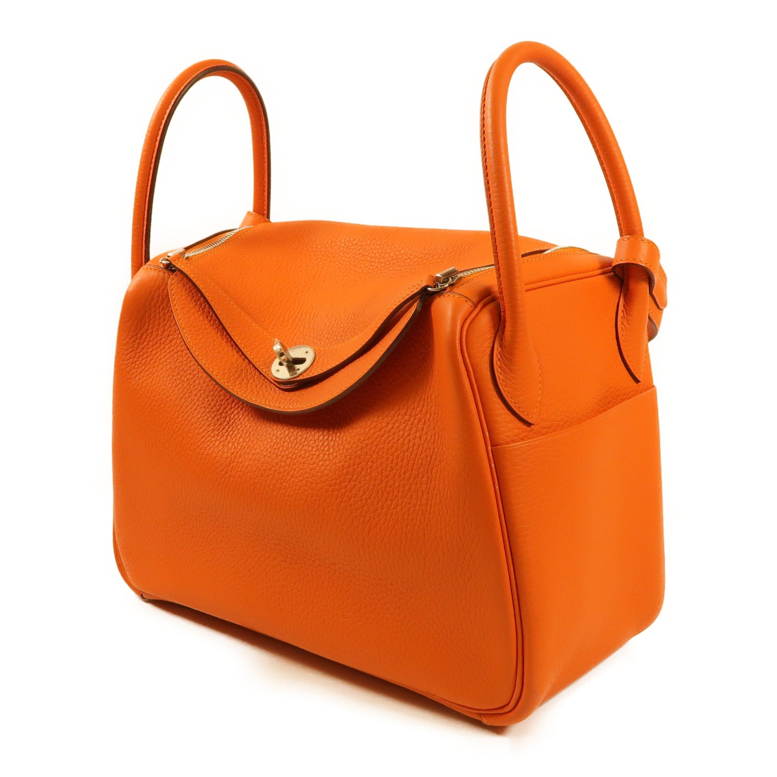 HERMES Clemence皮革Lindy 30銀扣肩背袋9J Feu