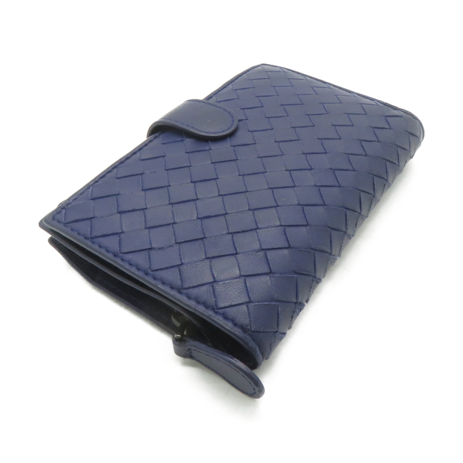BOTTEGA VENETA 【激減優惠】牛皮皮革/織紋皮革Wallet銀扣錢包藍色