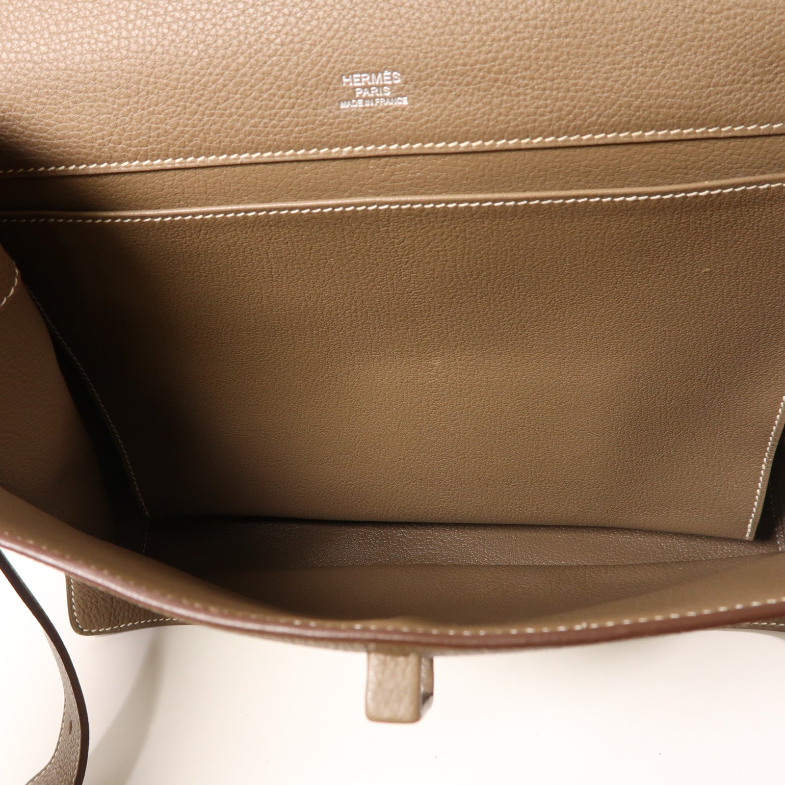 HERMES Togo皮革Etribelt銀扣手挽袋Etoupe
