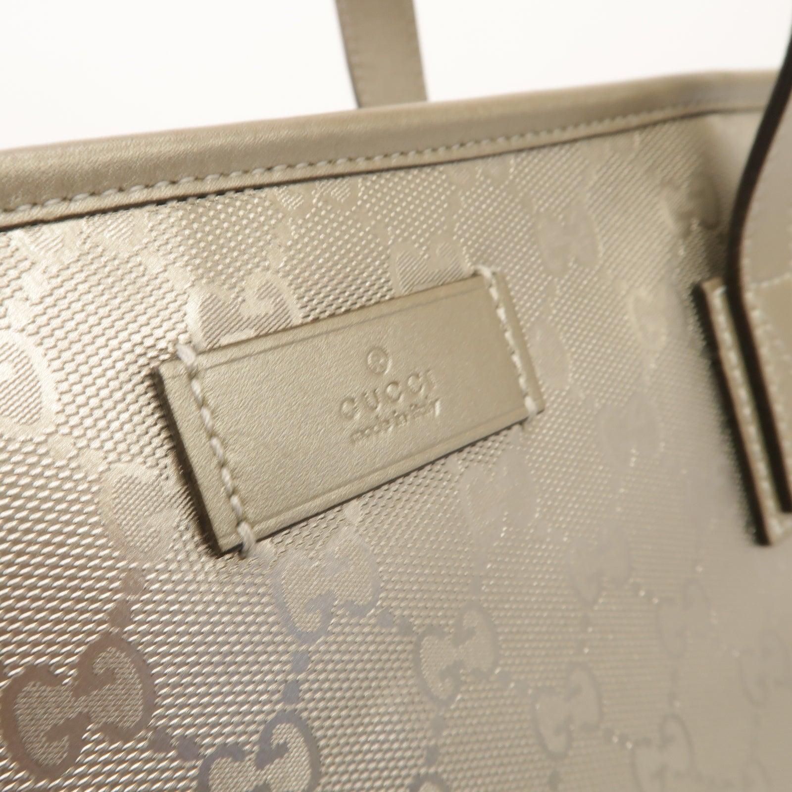 GUCCI 塗層帆布Shoulder Tote銀扣肩背袋銀色