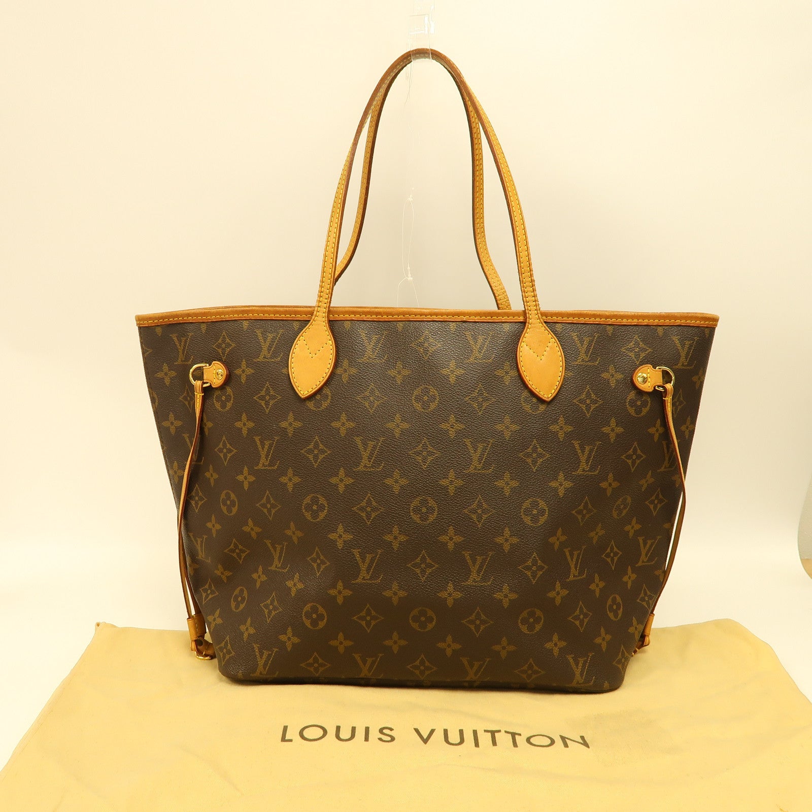LOUIS VUITTON Monogram Neverfull MM金扣手挽袋啡色