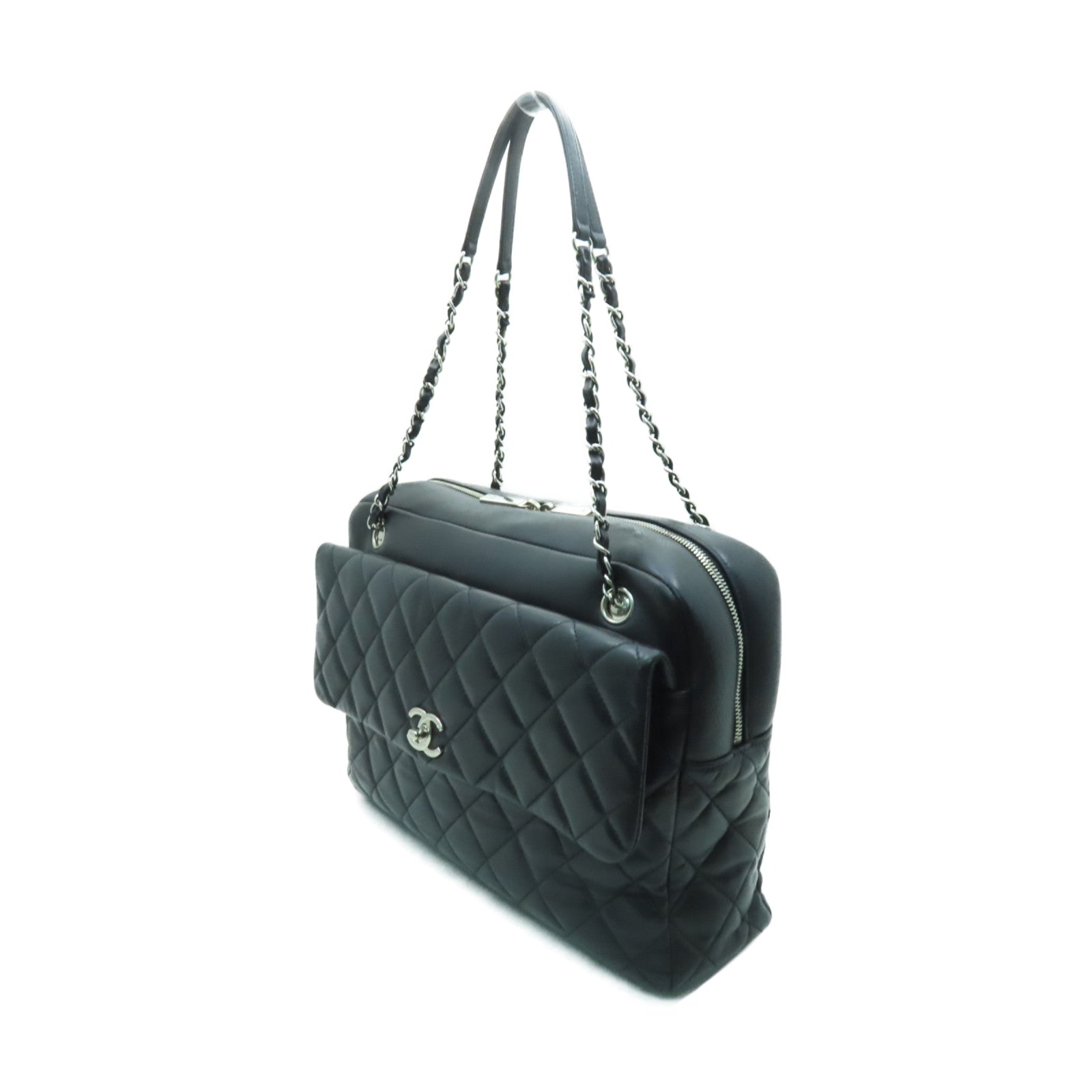 CHANEL 【激減優惠】菱格羊皮皮革Chain Shoulder銀扣鏈帶肩背袋黑色