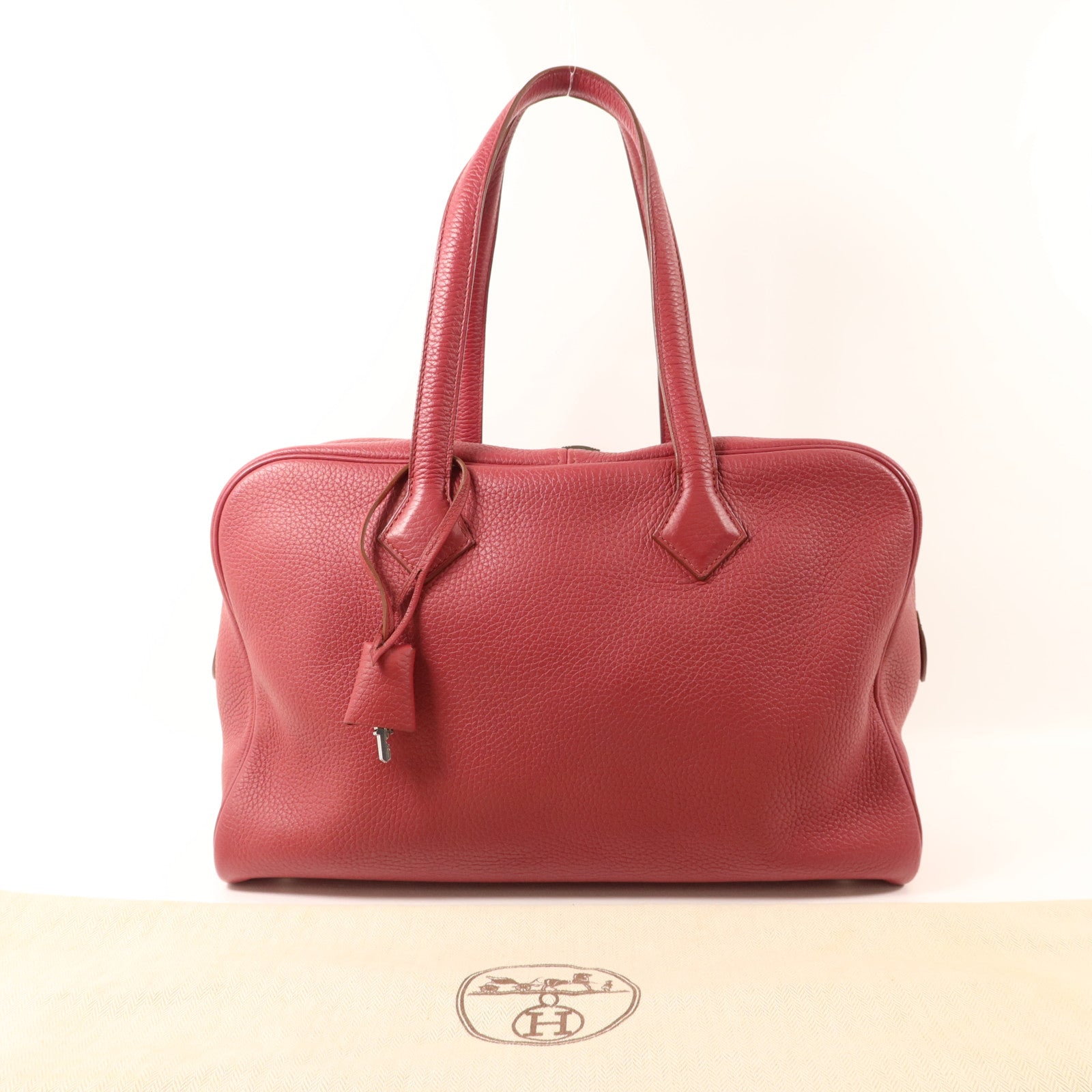 HERMES Clemence皮革Victoria銀扣手挽袋Rubis