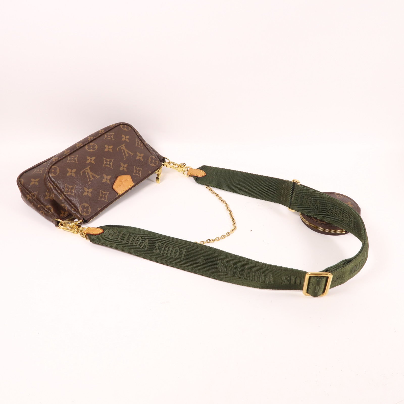LOUIS VUITTON Monogram Multi Pochette Accessoires金扣肩背袋棕色