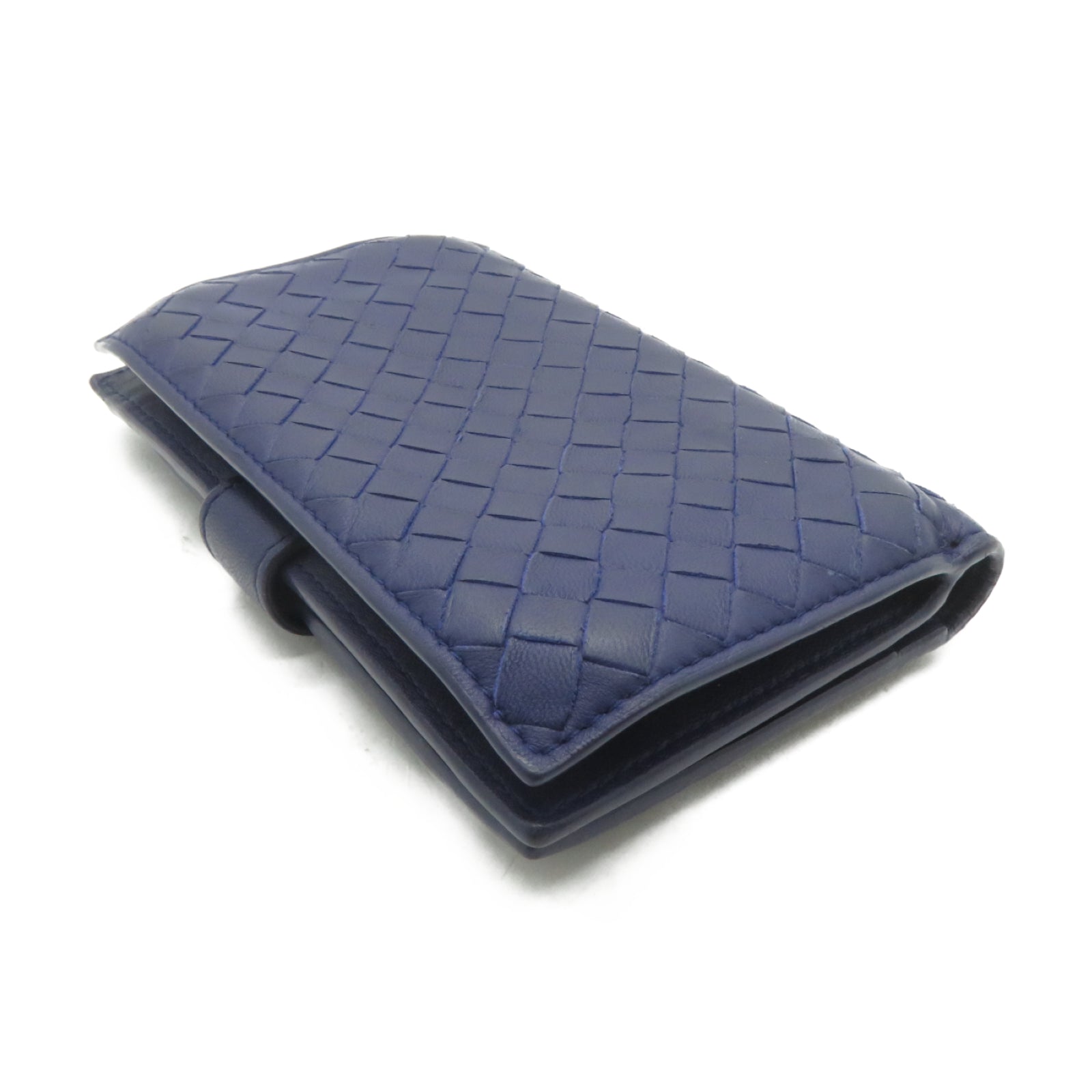 BOTTEGA VENETA 【激減優惠】牛皮皮革/織紋皮革Wallet銀扣錢包藍色