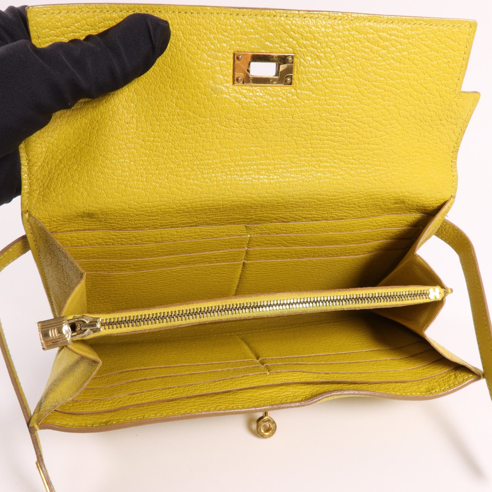 HERMES Chevre皮革Kelly Wallet長錢包Jaune Ambre