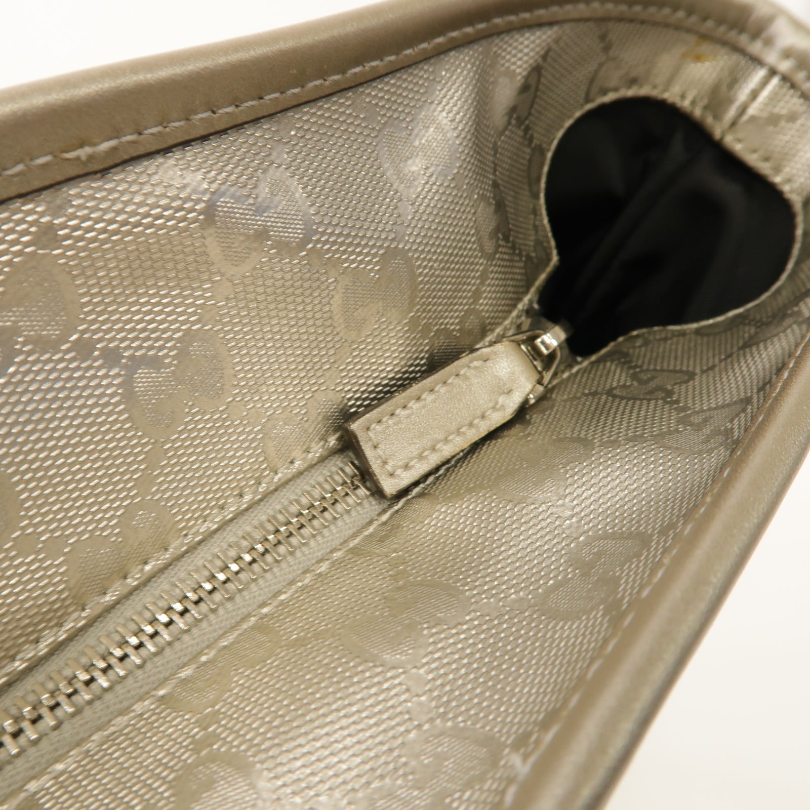 GUCCI 塗層帆布Shoulder Tote銀扣肩背袋銀色