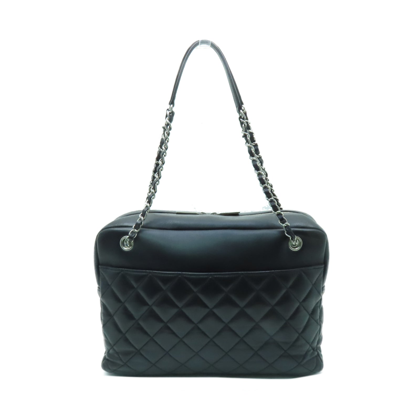 CHANEL 【激減優惠】菱格羊皮皮革Chain Shoulder銀扣鏈帶肩背袋黑色