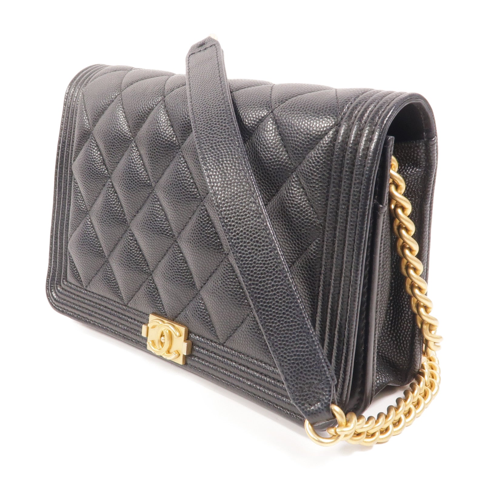 CHANEL 牛皮皮革Boy Wallet On Chain鏈帶肩背袋