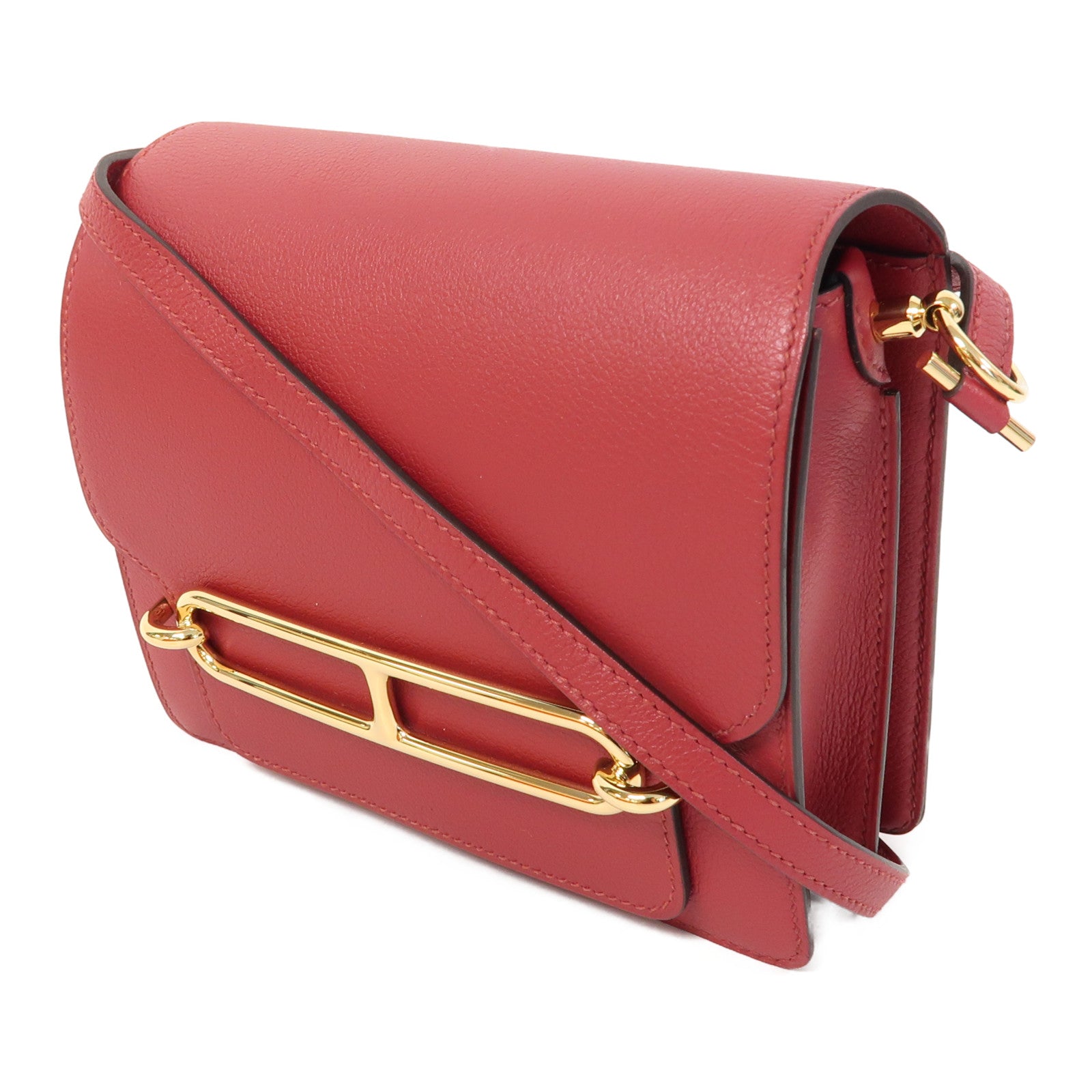 HERMES Evercolor皮革Mini Roulis金扣肩背袋Rouge Grenade/石榴紅色