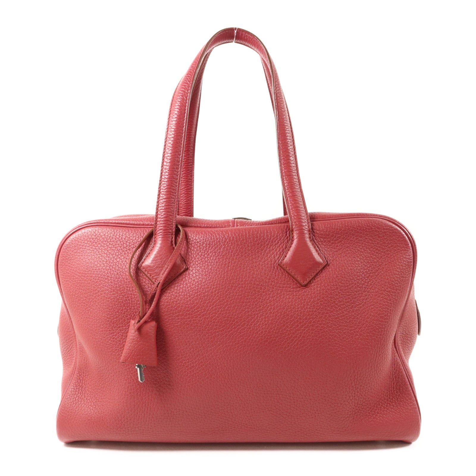 HERMES Clemence皮革Victoria銀扣手挽袋Rubis