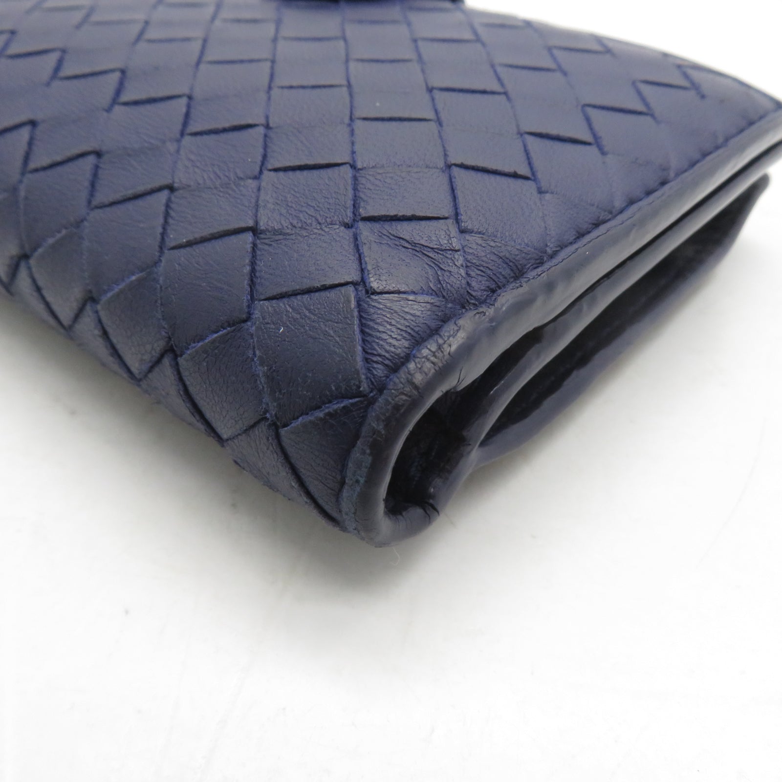BOTTEGA VENETA 【激減優惠】牛皮皮革/織紋皮革Wallet銀扣錢包藍色