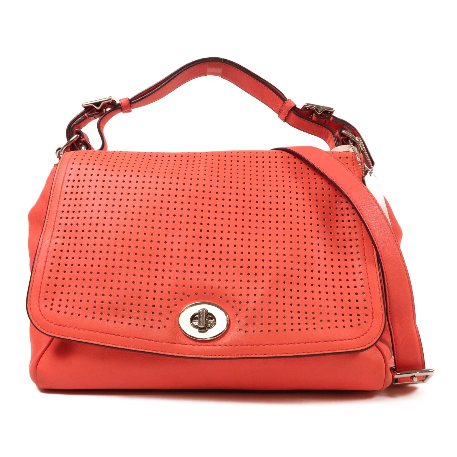 COACH 牛皮皮革2 Way Shoulde銀扣手挽肩背兩用袋