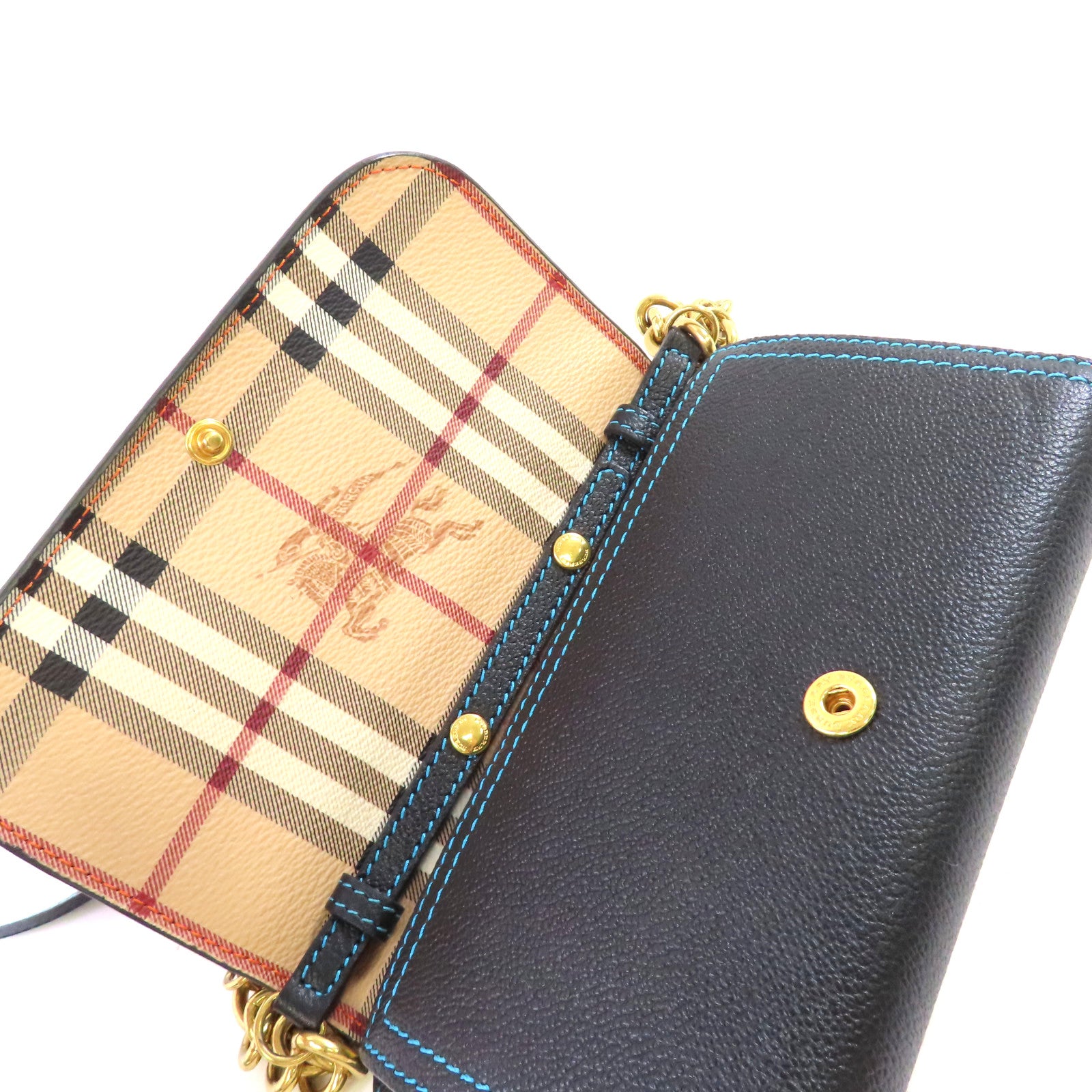 BURBERRY 牛皮皮革Wallet On Chain Shoulder Bag金扣肩背袋黑色