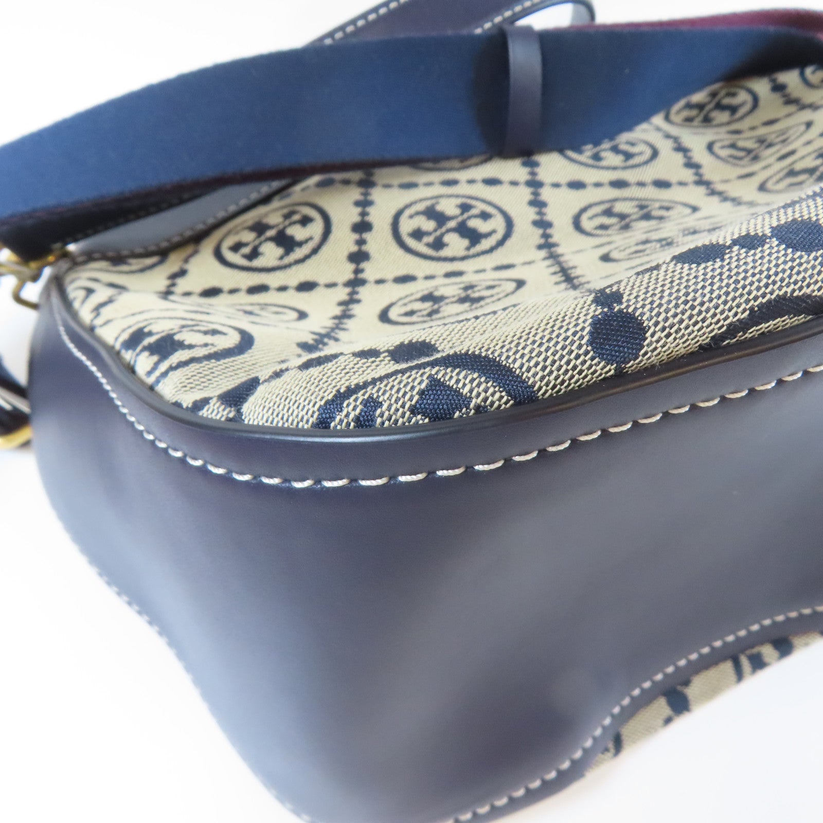 Tory Burch 帆布Shoulder Bag金扣手挽肩背兩用袋深藍色