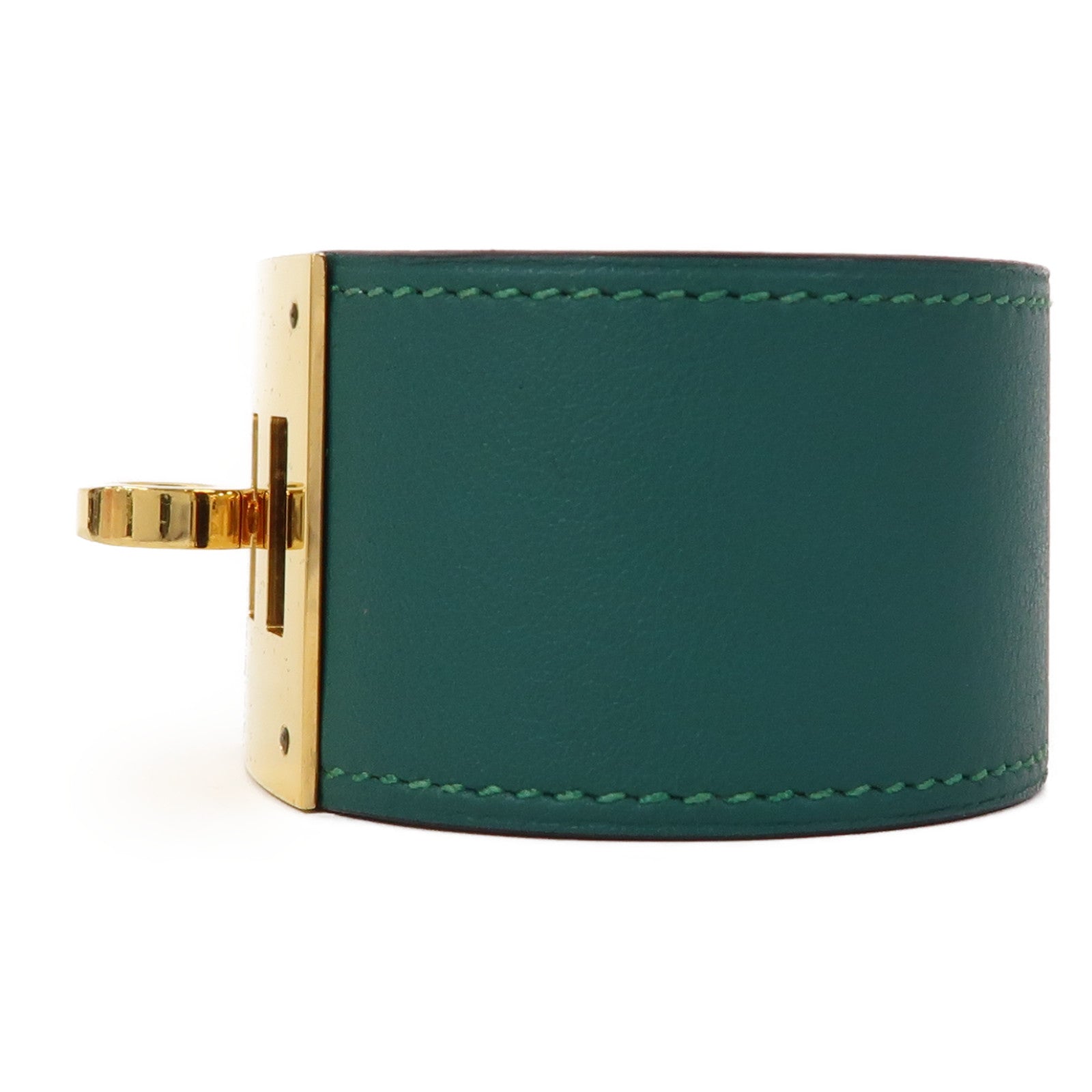 HERMES 【激減優惠】皮革Kelly Dog Bracelet金扣手鐲綠色