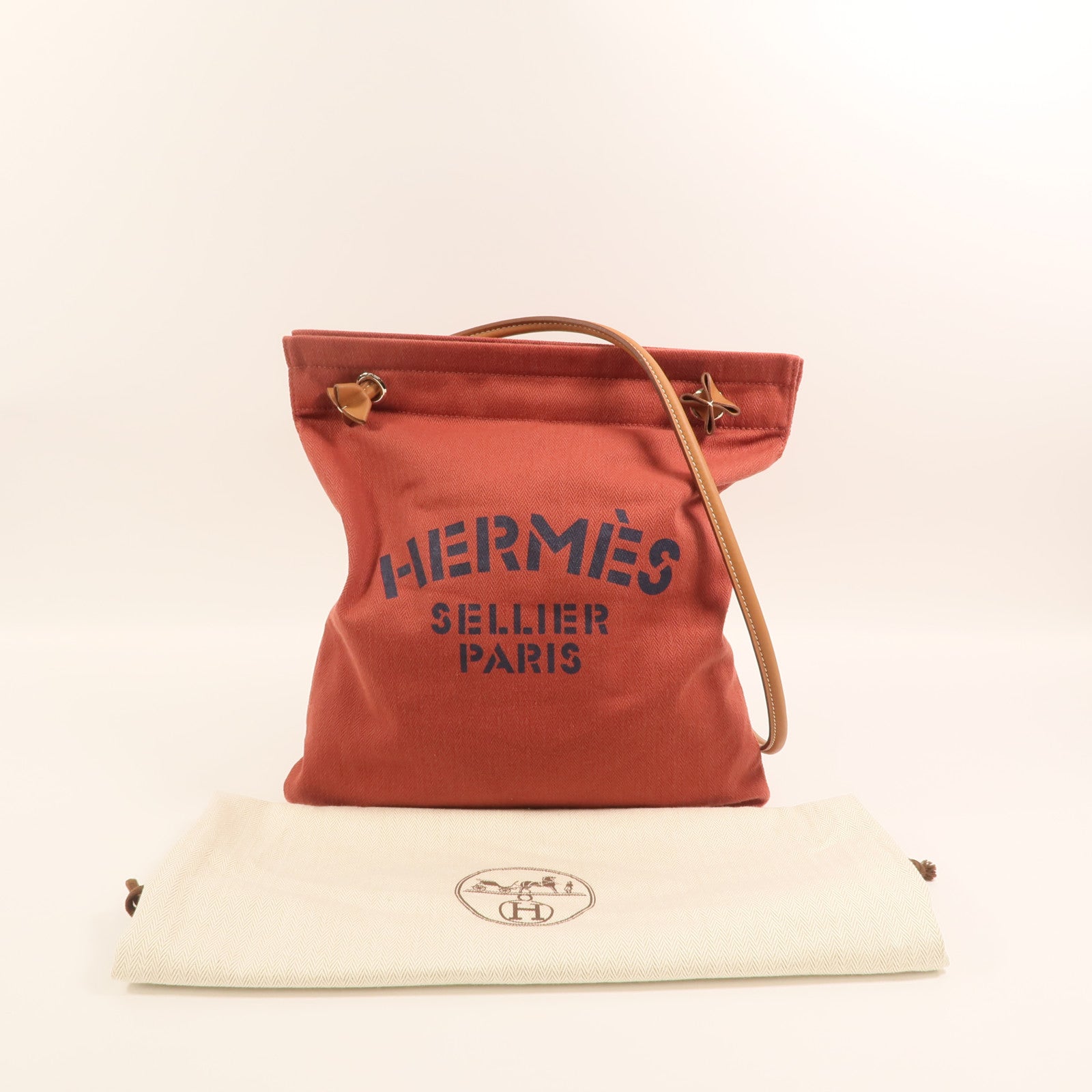 HERMES 帆布/Swift皮革Aline銀扣肩背袋Rouge H