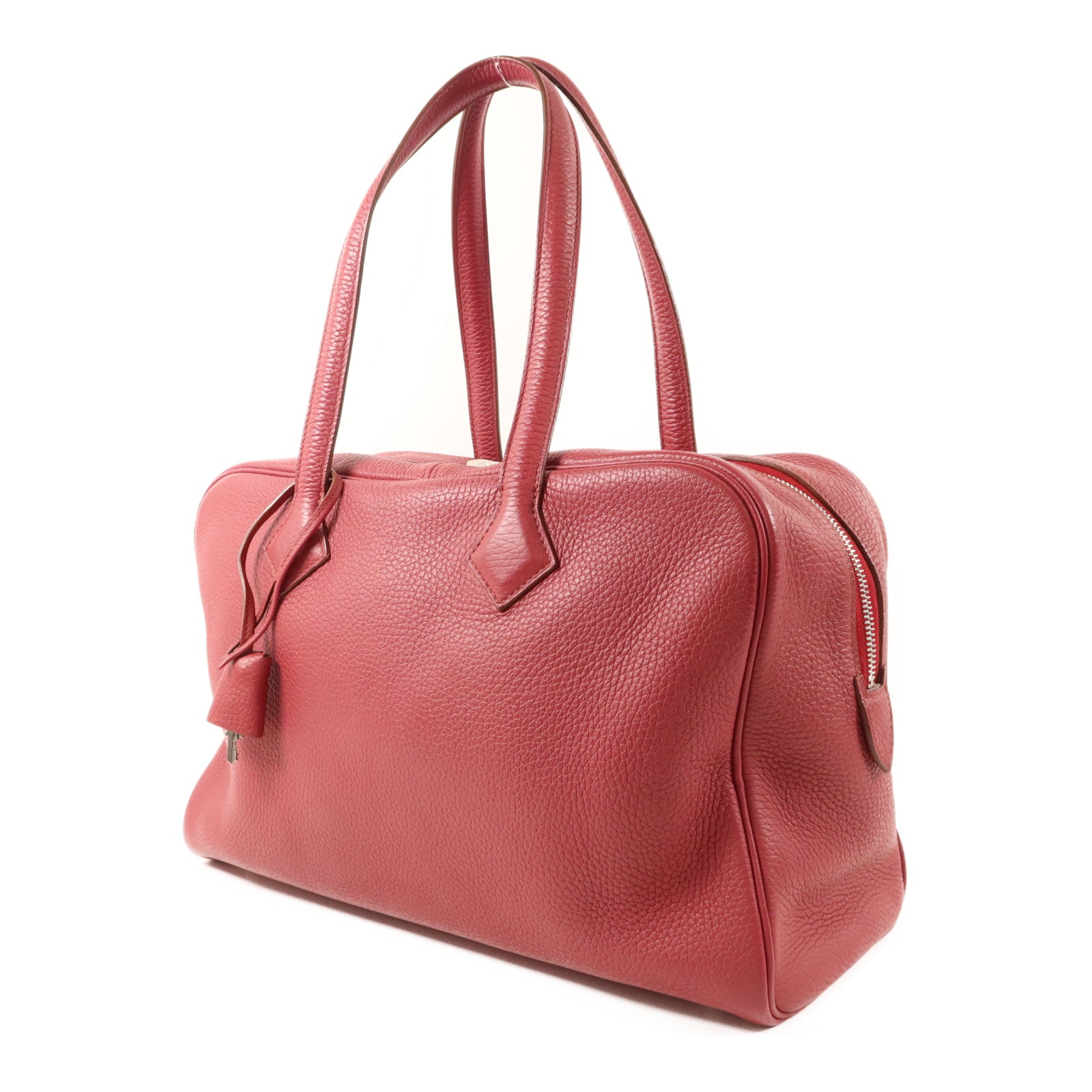 HERMES Clemence皮革Victoria銀扣手挽袋Rubis