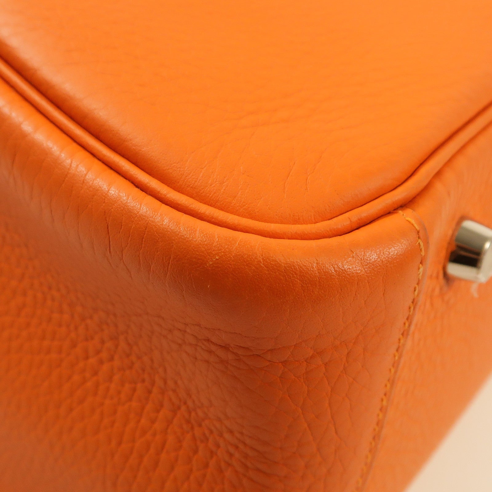 HERMES Clemence皮革Lindy 30銀扣肩背袋9J Feu