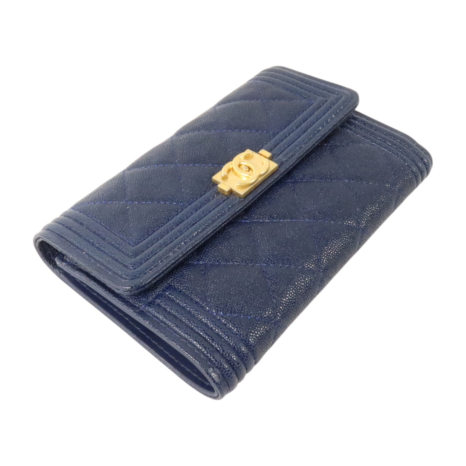 CHANEL 牛皮皮革Boy Chanel Wallet Medium金扣長錢包