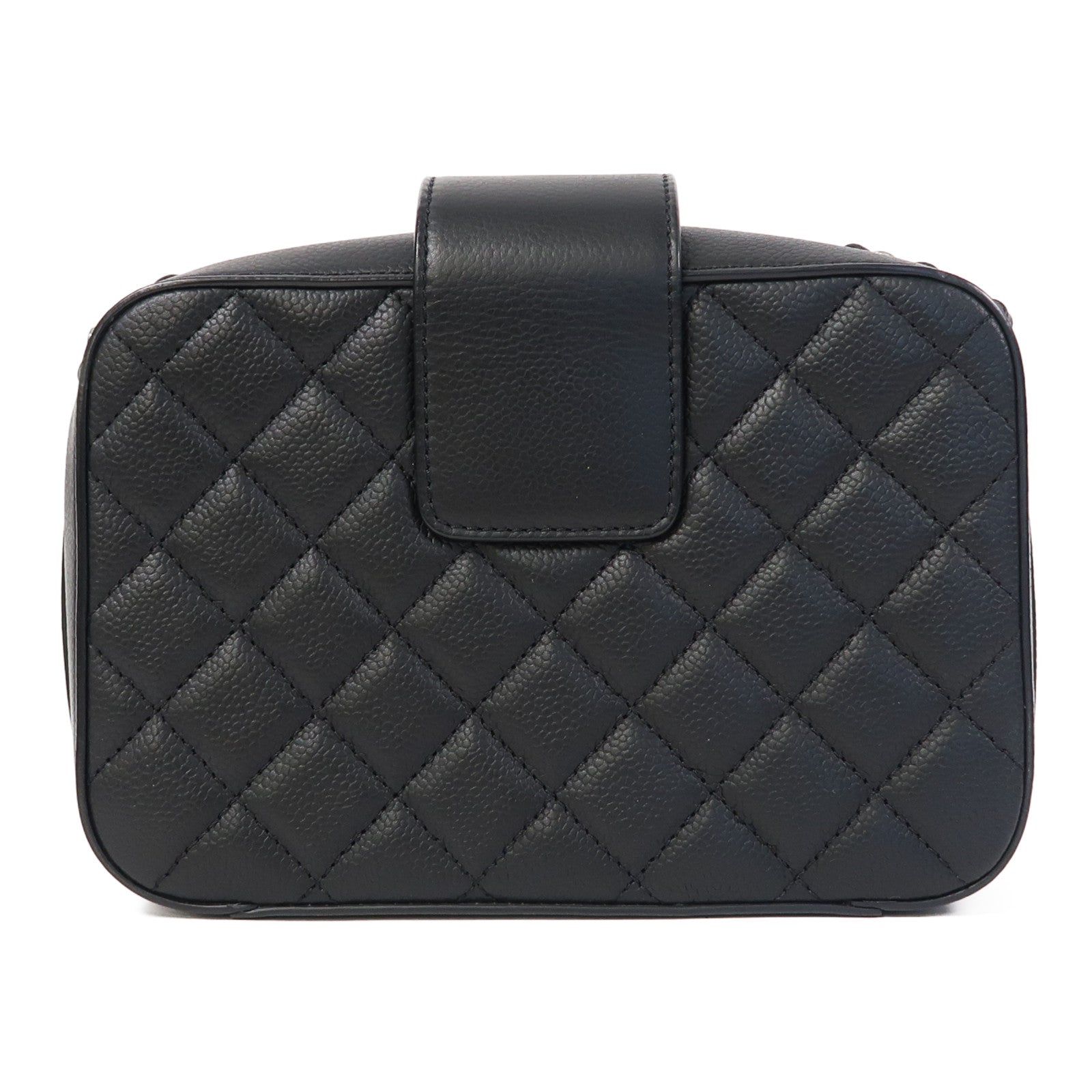 CHANEL 菱格Caviar皮革Chain Shoulder銀扣鏈帶肩背袋黑色